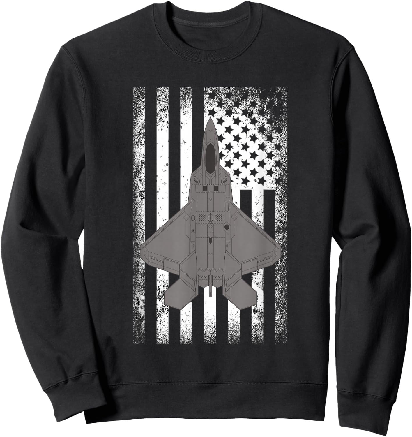 F-22 Raptor Jet American Flag Military Airplane Sweatshirt - Sweatshirt | Black