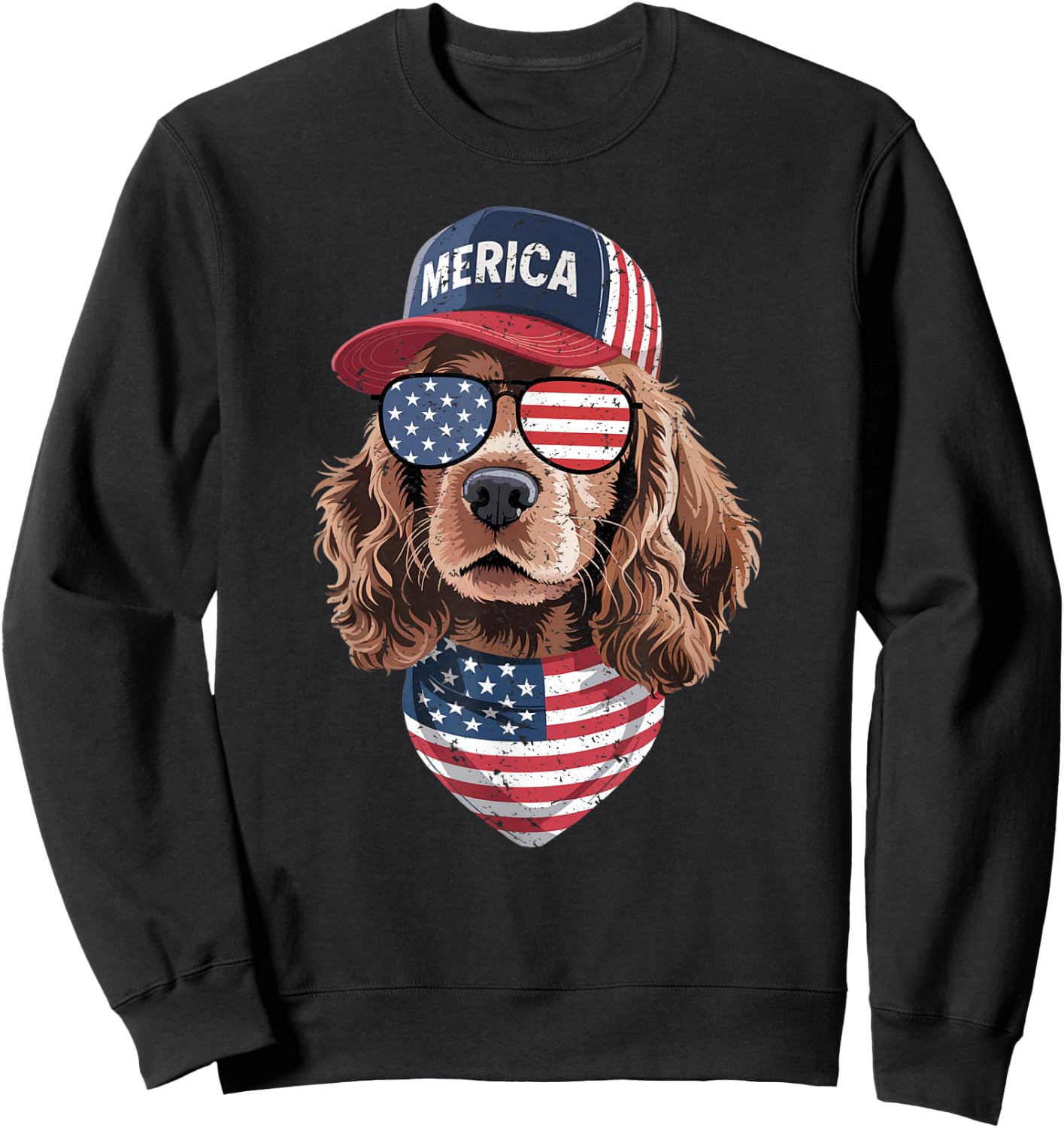 Cocker Spaniel 4th of July US American Flag Dog Patriotic Sweatshirt - Sweatshirt | Black