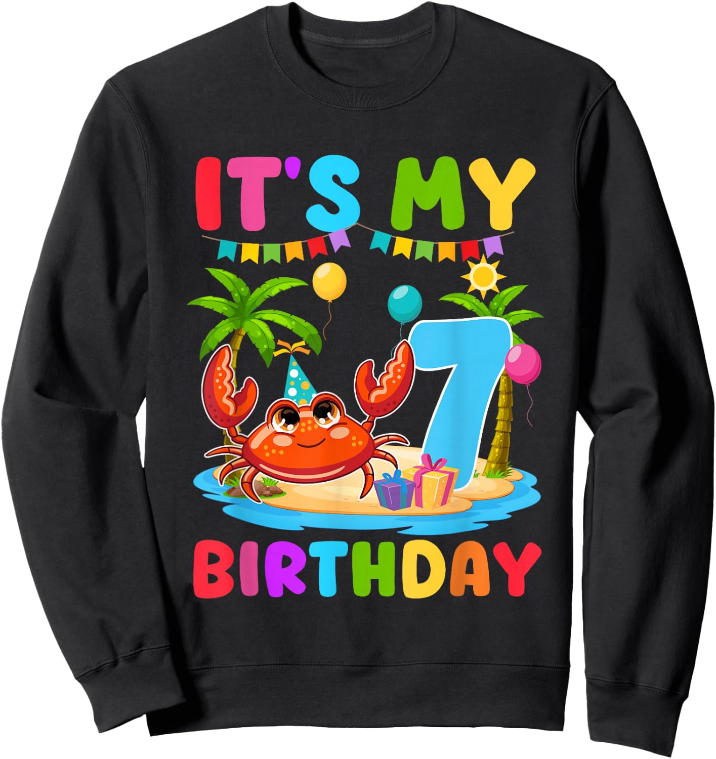 7th Birthday Crab Themed Summer Beach Party 7 Year Old Sweatshirt - Sweatshirt | Black