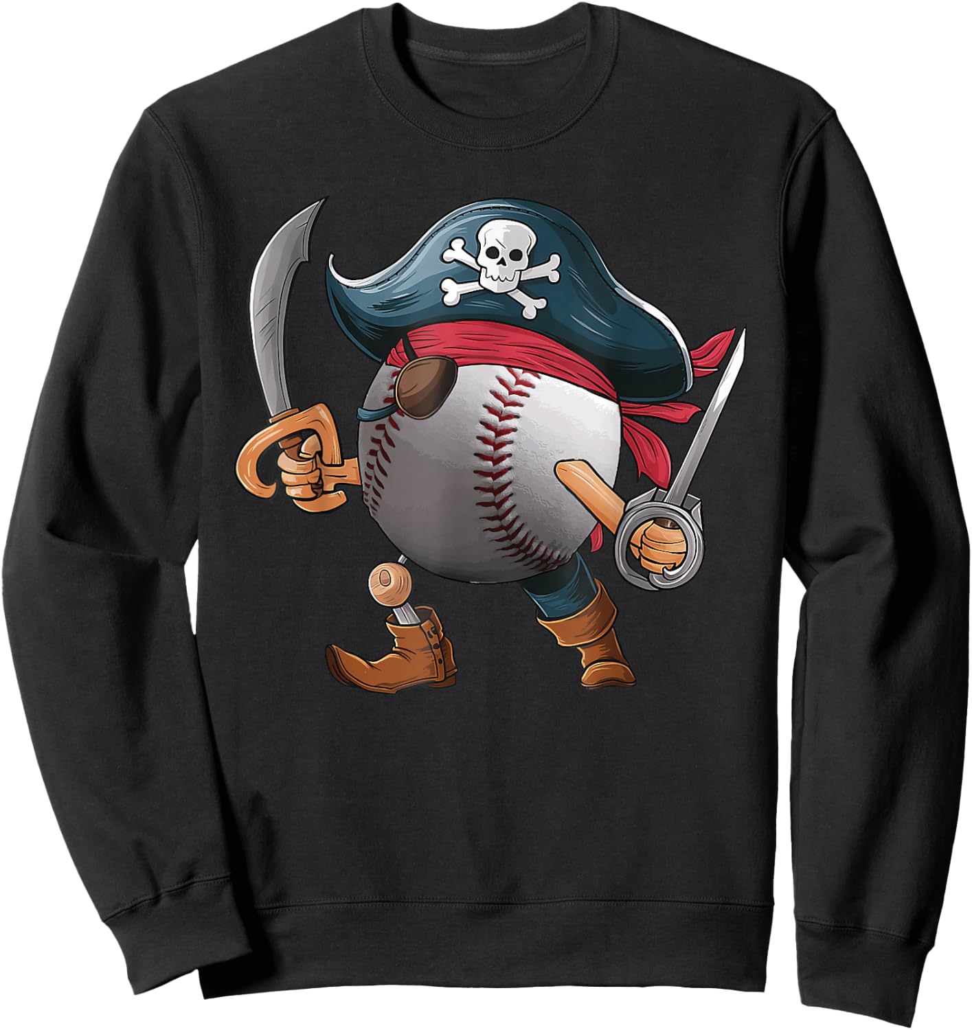 Baseball Pirate Ball Costume Funny Crossbones Skull Skeleton Sweatshirt - Sweatshirt | Black