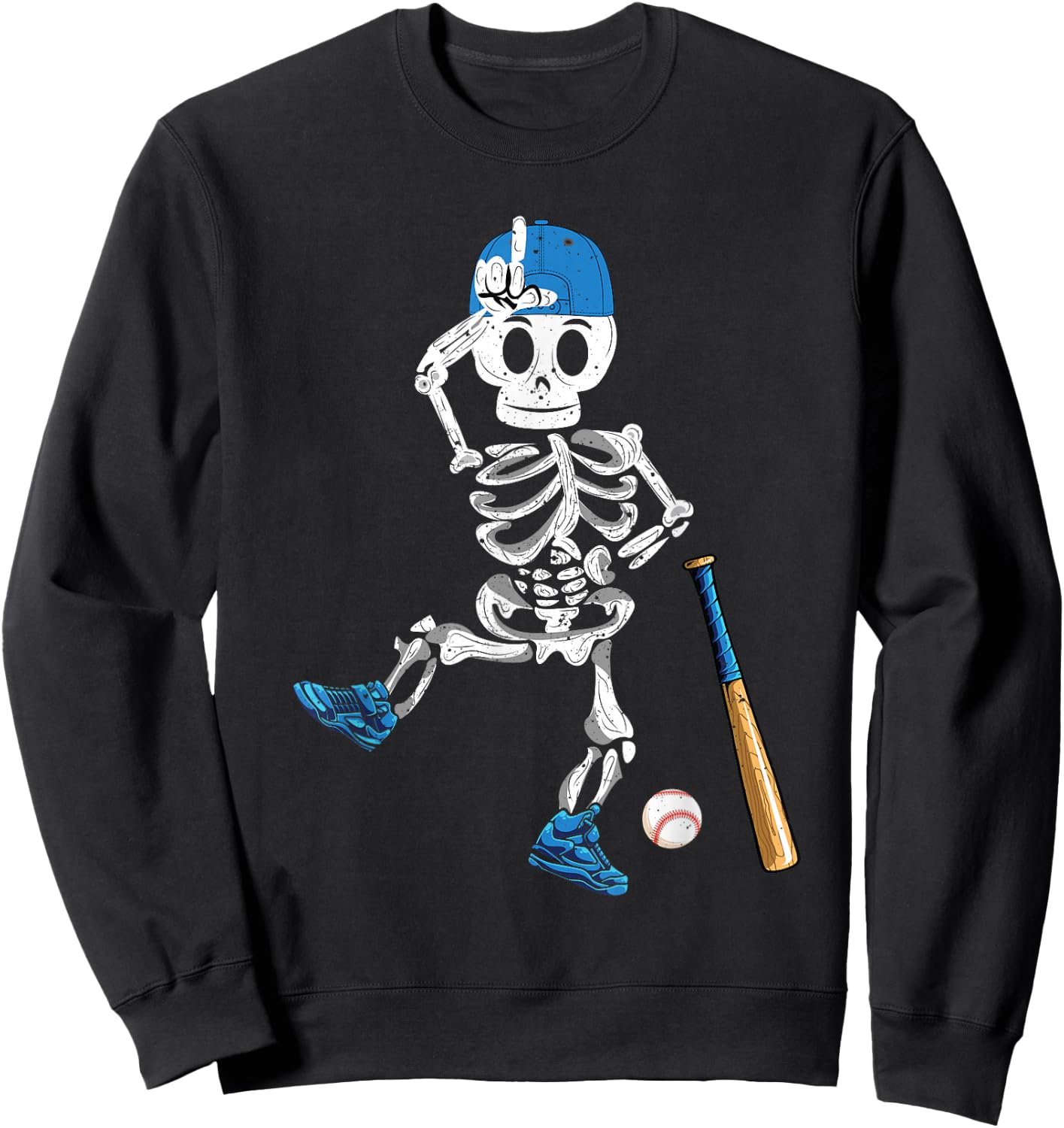Baseball Skeleton Halloween Vintage Baseball Playing Sweatshirt - Sweatshirt | Black