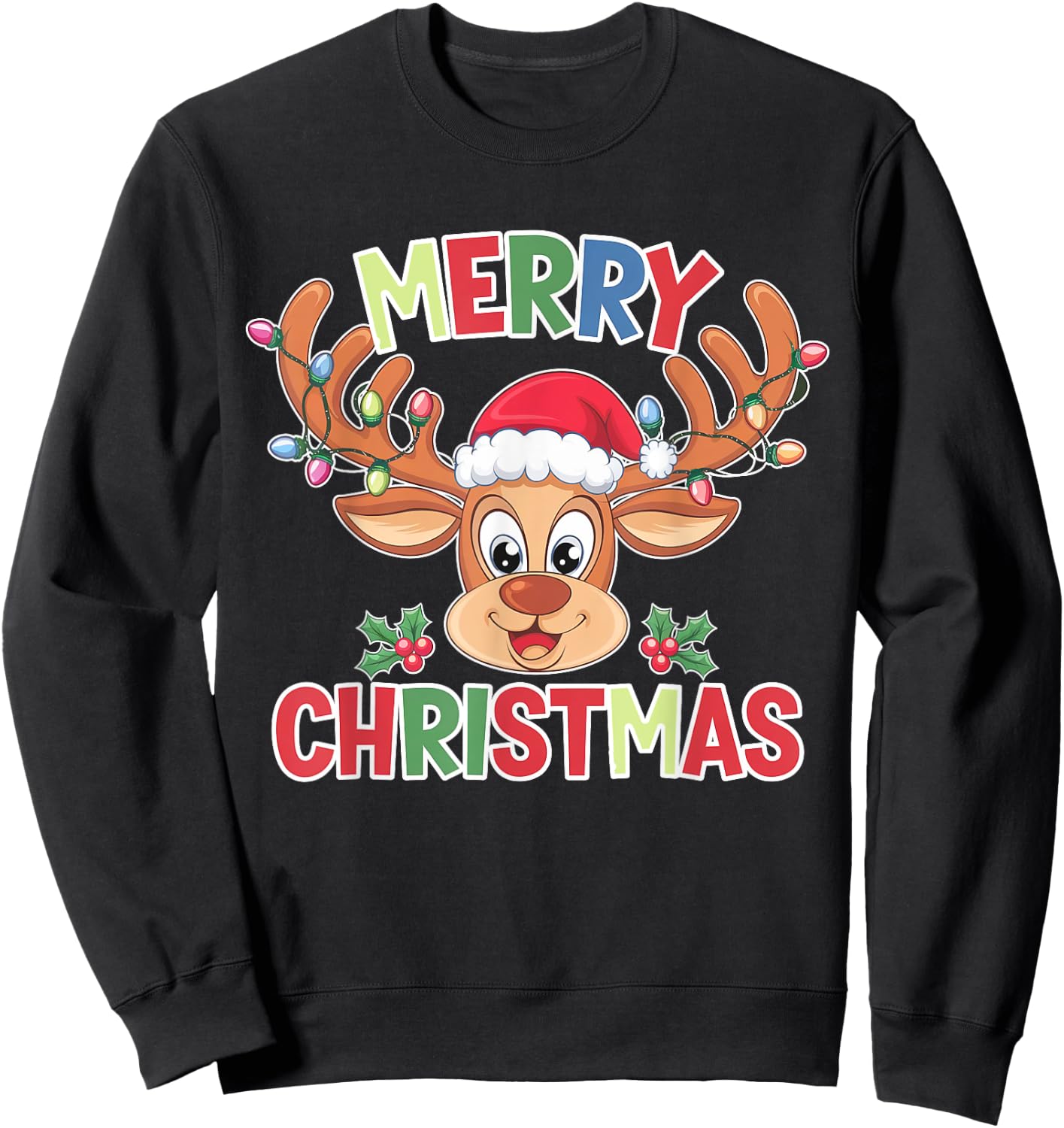 Merry Christmas Reindeer Xmas Family Men Women Sweatshirt - Sweatshirt | Black