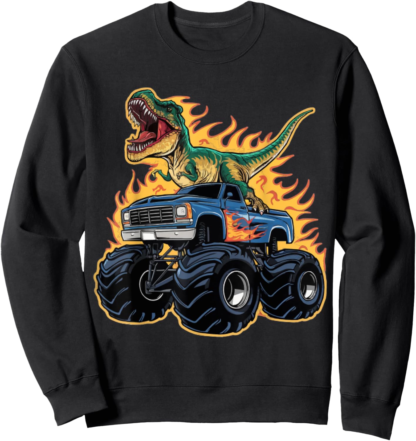 Monster Truck Dinosaur Birthday Party Monster Truck Boy , Black, S Sweatshirt - Sweatshirt | Black