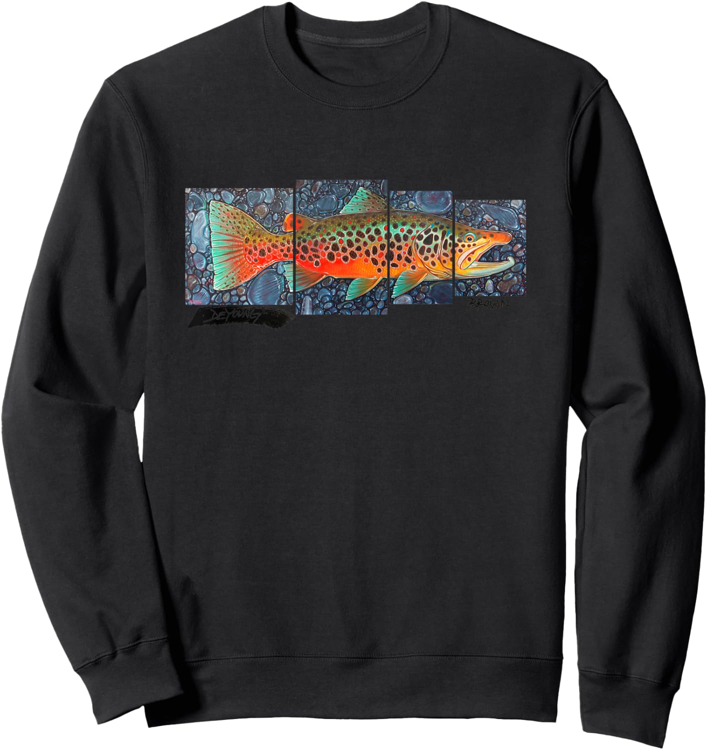 Brown Trout Fish Art Derek DeYoung Fisherman Gift Sweatshirt - Sweatshirt | Black