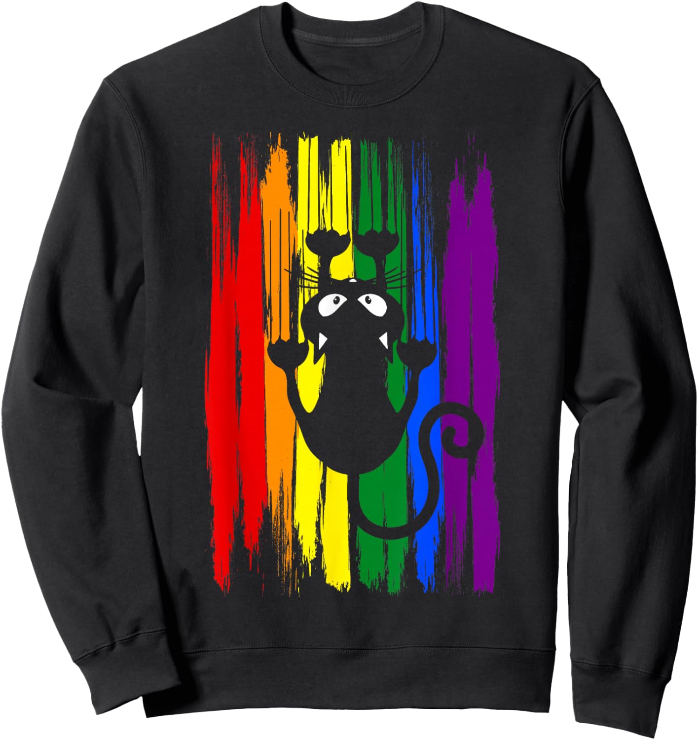 Clawing Black Cat on Rainbow Funny LGBTQ+ Pride Sweatshirt - Sweatshirt | Black