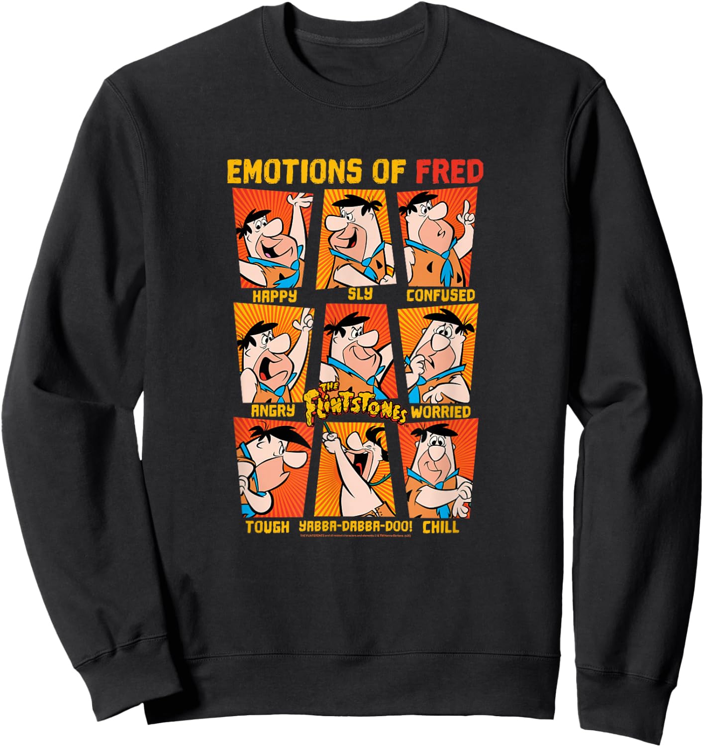 The Flintstones Emotions of Fred Flintstone Box-Up Grid Sweatshirt - Sweatshirt | Black