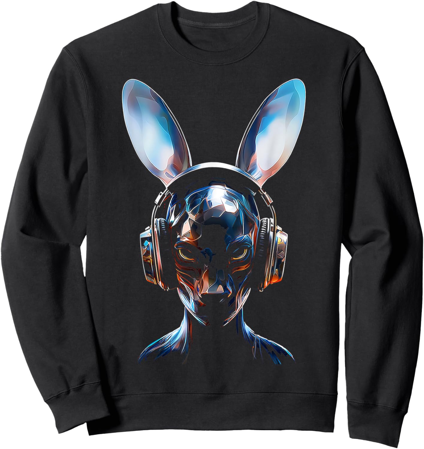 Anime Headphone Art Graphic Human Rabbit Anime Sweatshirt - Sweatshirt | Black