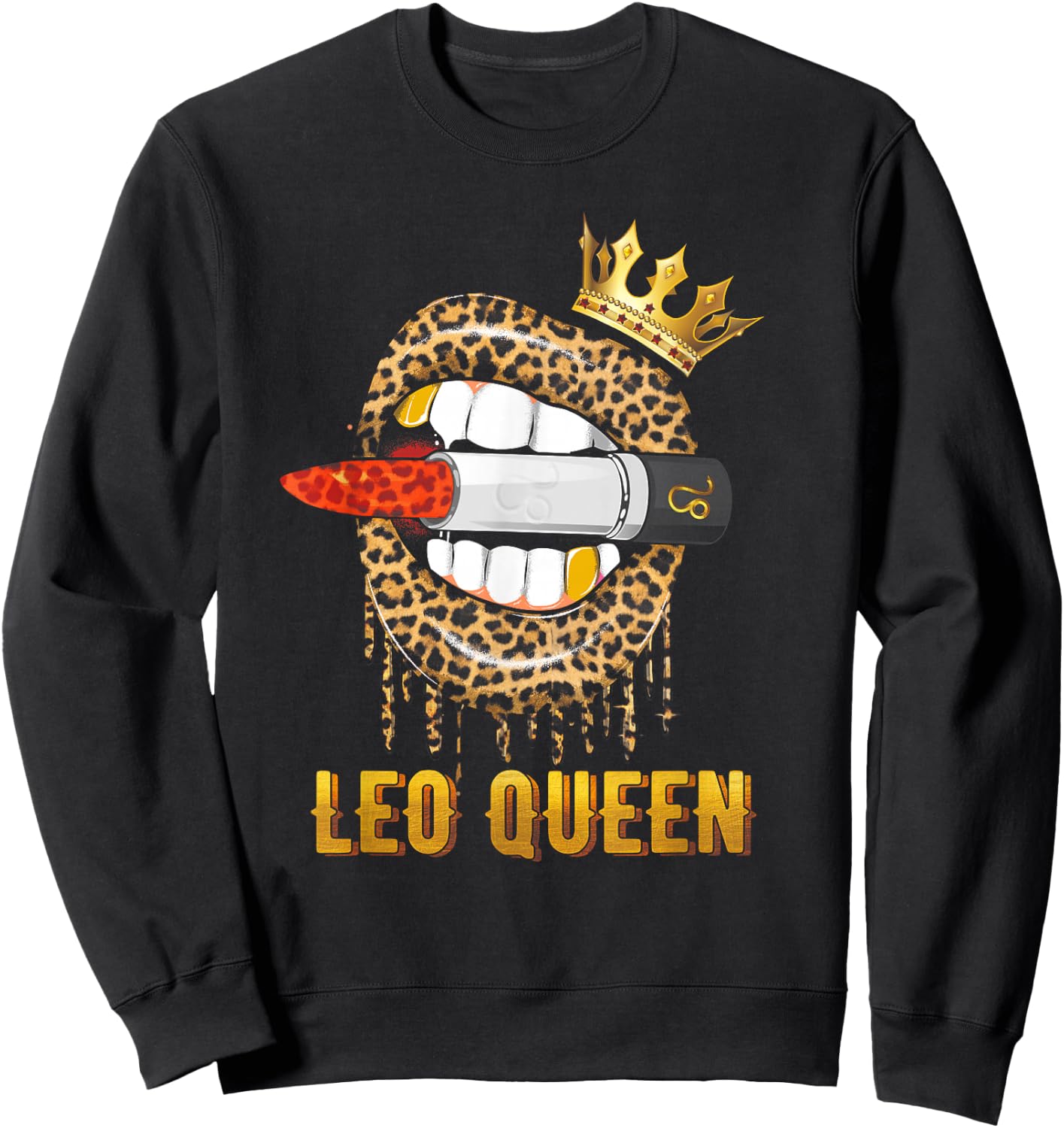 Leo Queen Crown Leopard Print , black Sweatshirt - Sweatshirt | Black