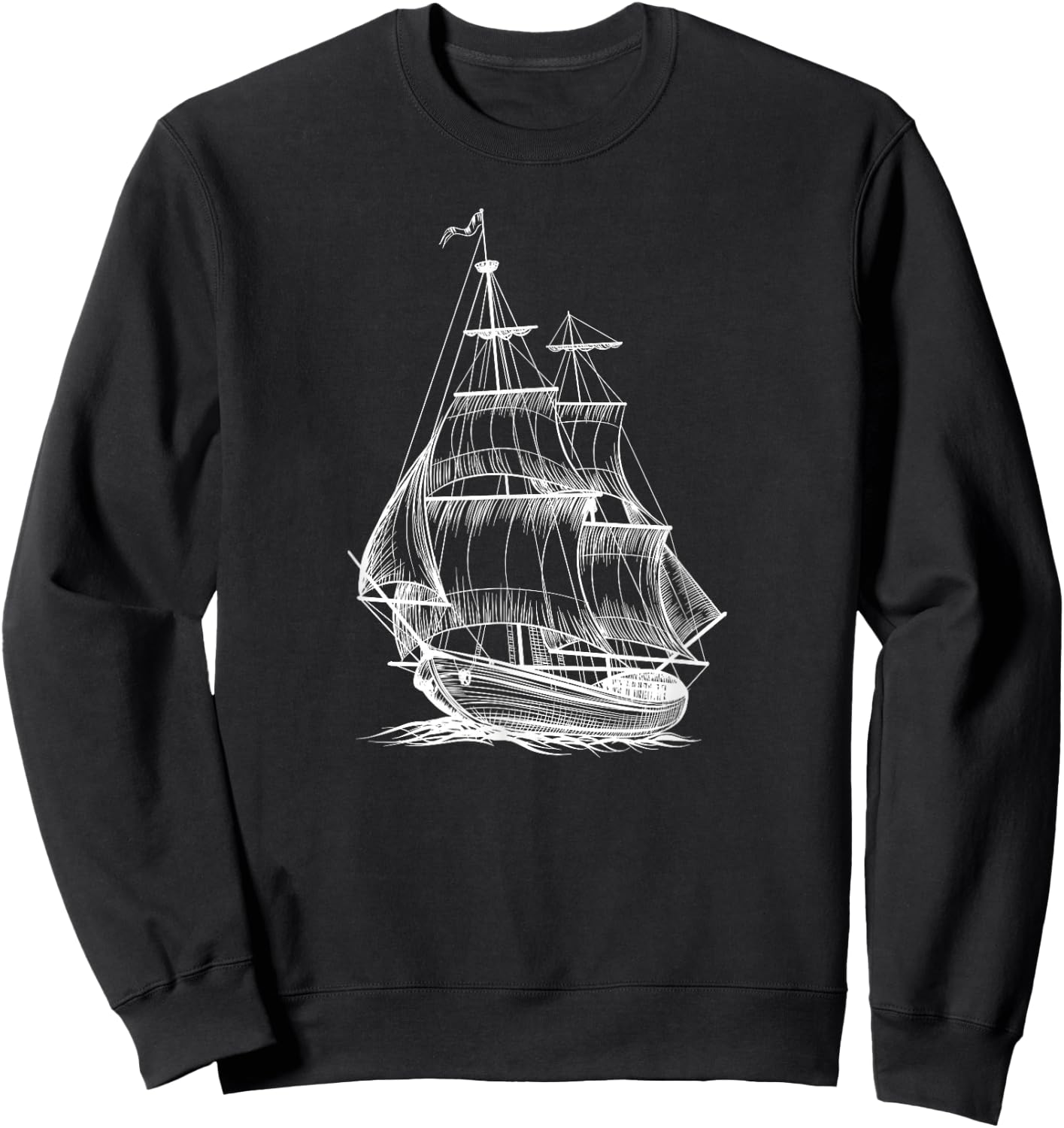Vintage Pirate Ship Sailor Sailing Boat Sailboat Sketch Art Sweatshirt - Sweatshirt | Black