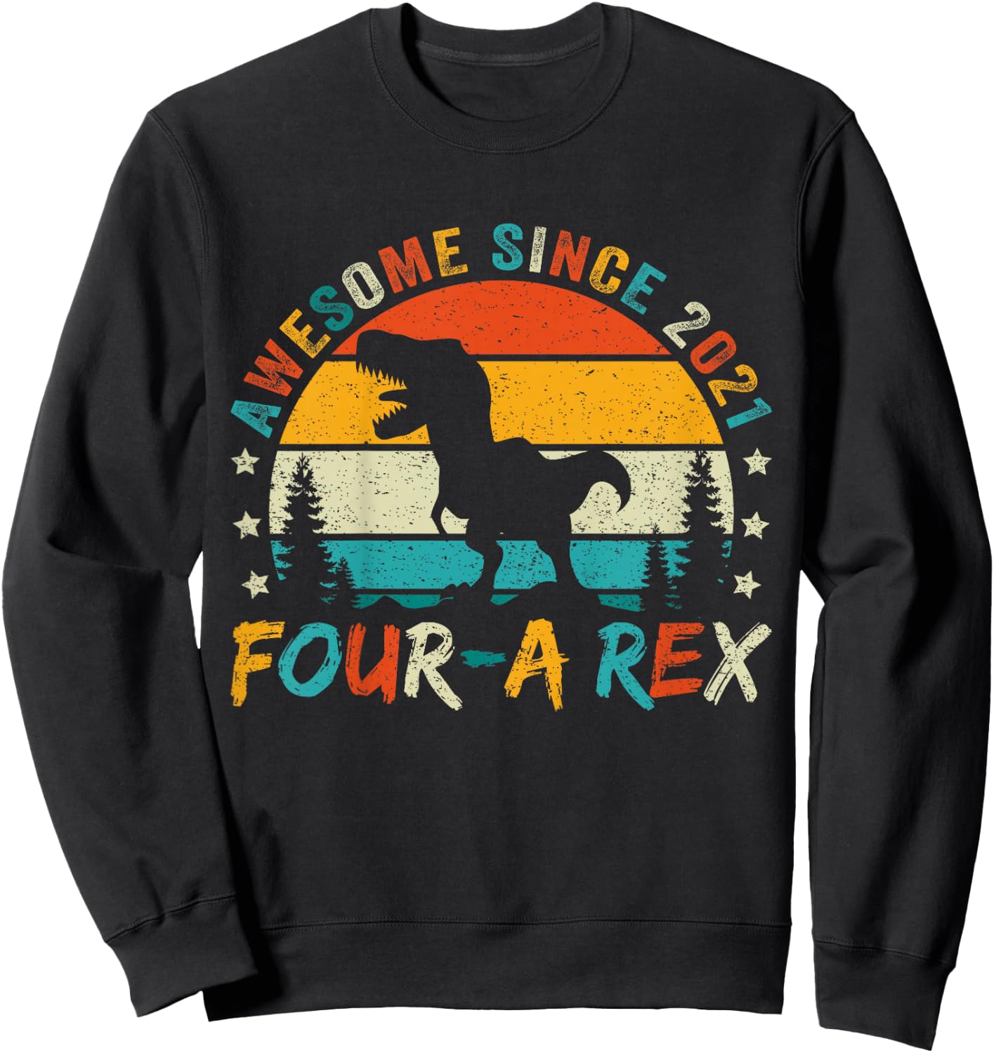 Kids Four a Rex 4th Birthday Boy Fourth Dinosaur 4 Year Old Sweatshirt - Sweatshirt | Black