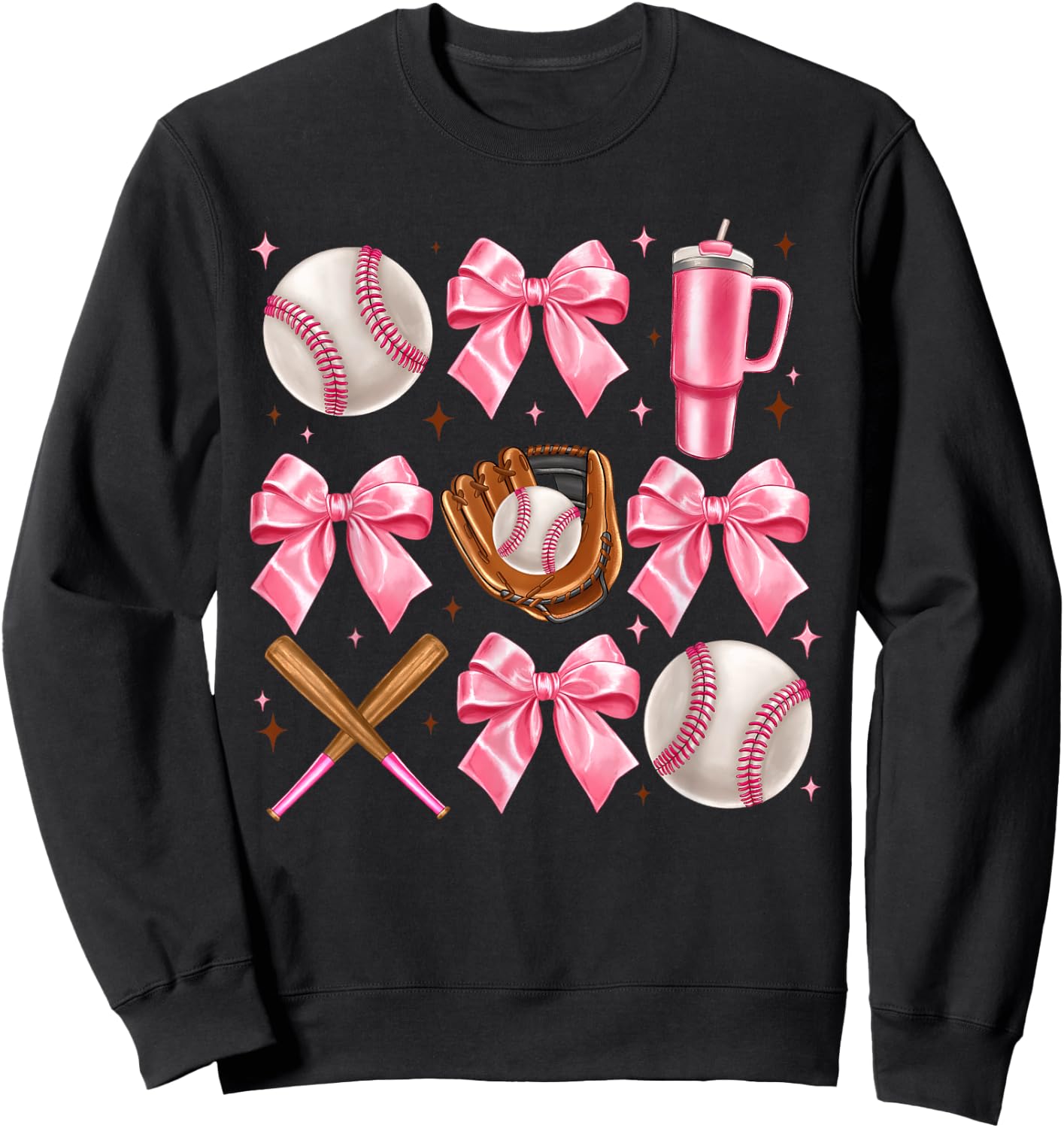 Baseball Coquette Bow Softball Girl Women Sweatshirt - Sweatshirt | Black
