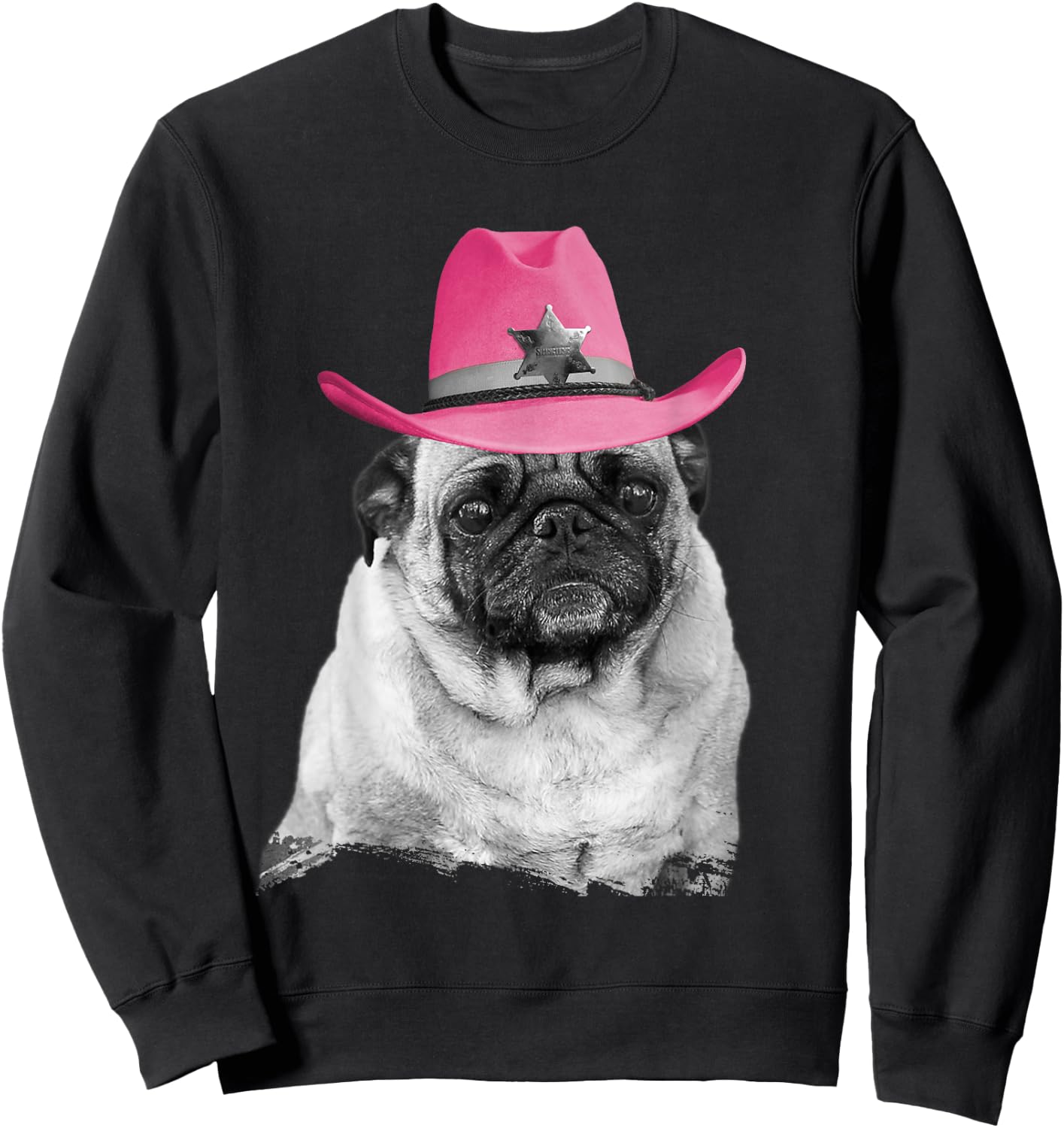 Dog Pug Wearing Pink Cowboy Hat Cowgirl Sweatshirt - Sweatshirt | Black