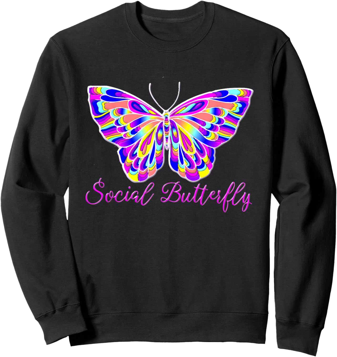 Social Butterfly - Elegant Pink Butterfly Sweatshirt - Sweatshirt | Black