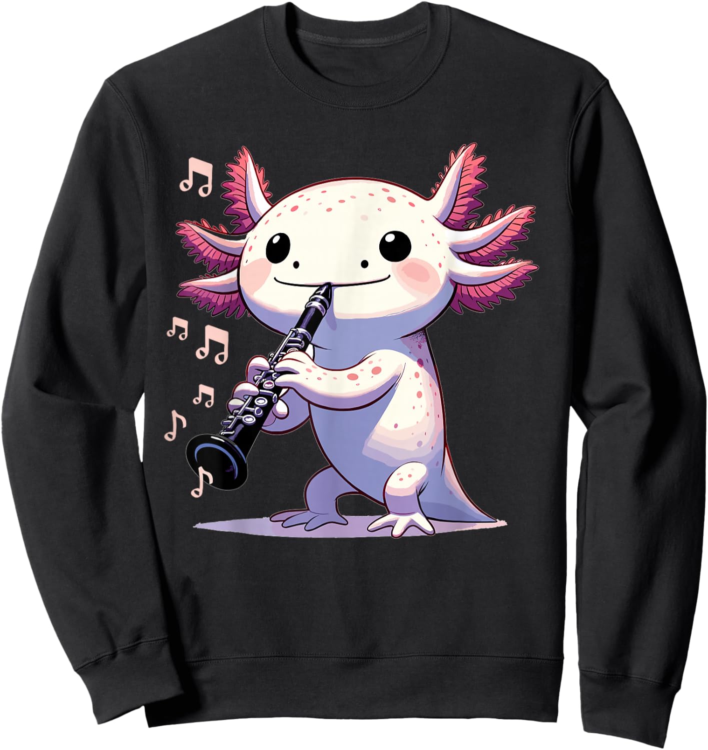 Cute Pink Kawaii Axolotl Playing Clarinet Sweatshirt - Sweatshirt | Black