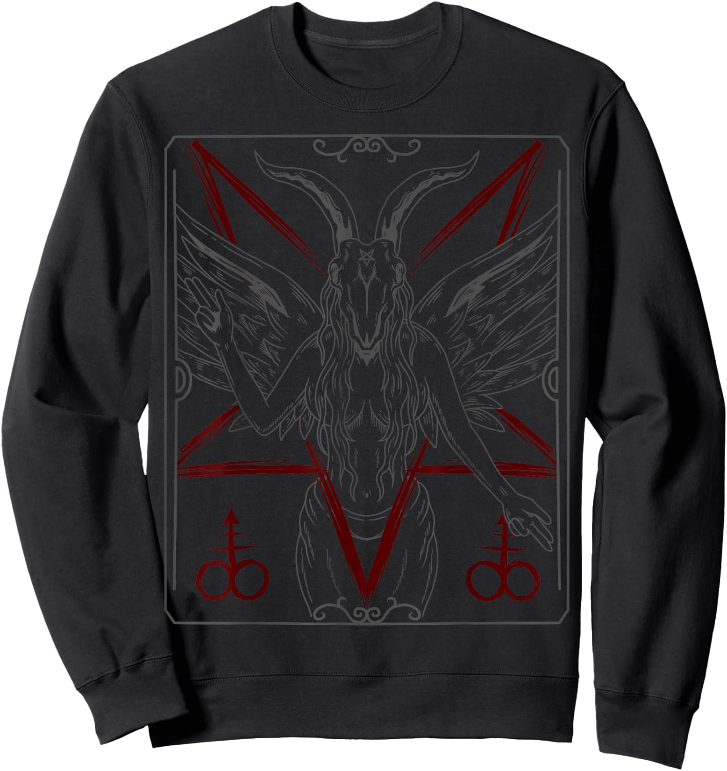 Lucifer Sigil Skeleton Goat Occult Gothic Baphomet Satanic Sweatshirt - Sweatshirt | Black