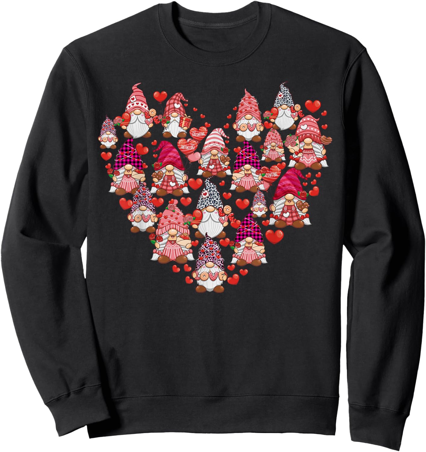 LOVE Gnomes Heart Matching Couple Men Women Valentines Plaid Sweatshirt - Sweatshirt | Black