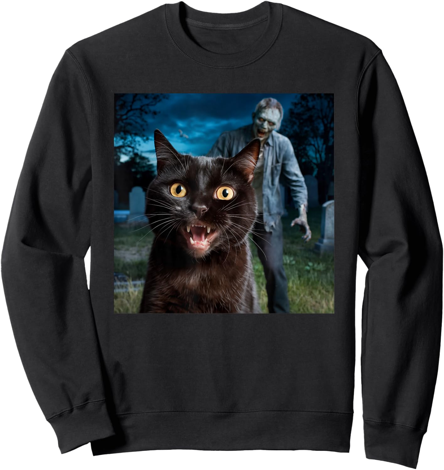 Cat and Zombie Selfie Photo Halloween for Cat Lovers Sweatshirt - Sweatshirt | Black