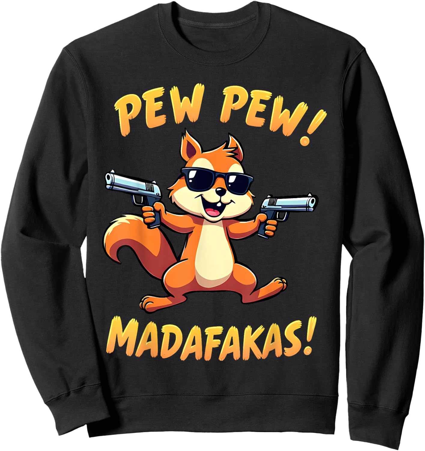 Funny Squirrel with Sunglasses – Cartoon with Guns Sweatshirt - Sweatshirt | Black
