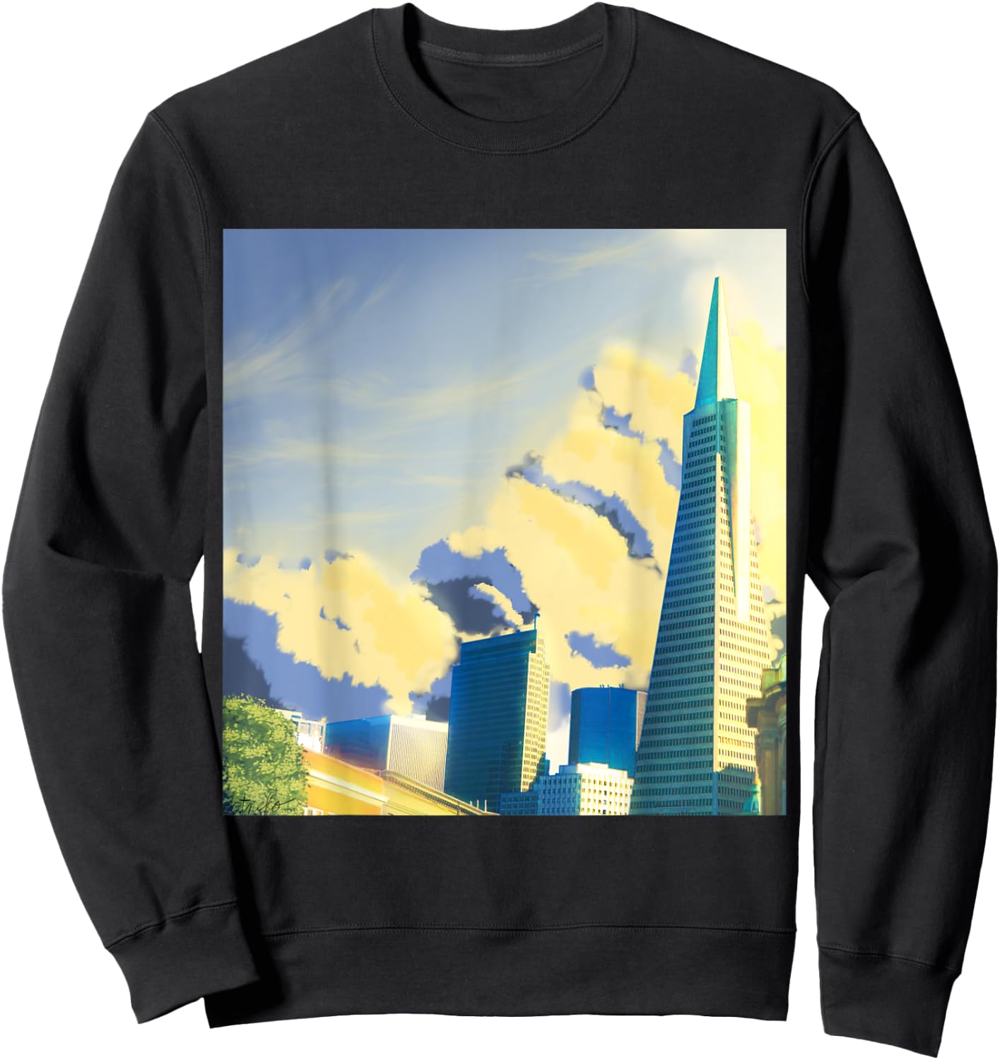 SF Transamerica Pyramid Scenery - Relaxing Anime Sunset Sweatshirt - Sweatshirt | Black