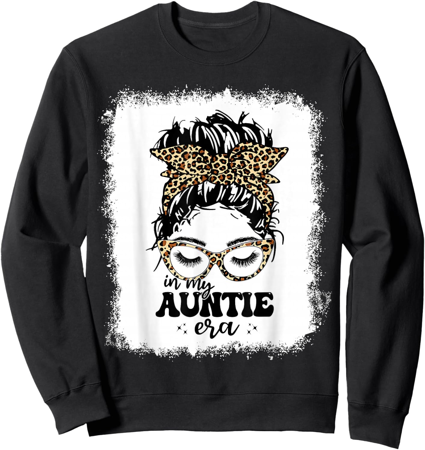 Leopard Messy Bun In My Auntie Era Bleached Sweatshirt - Sweatshirt | Black