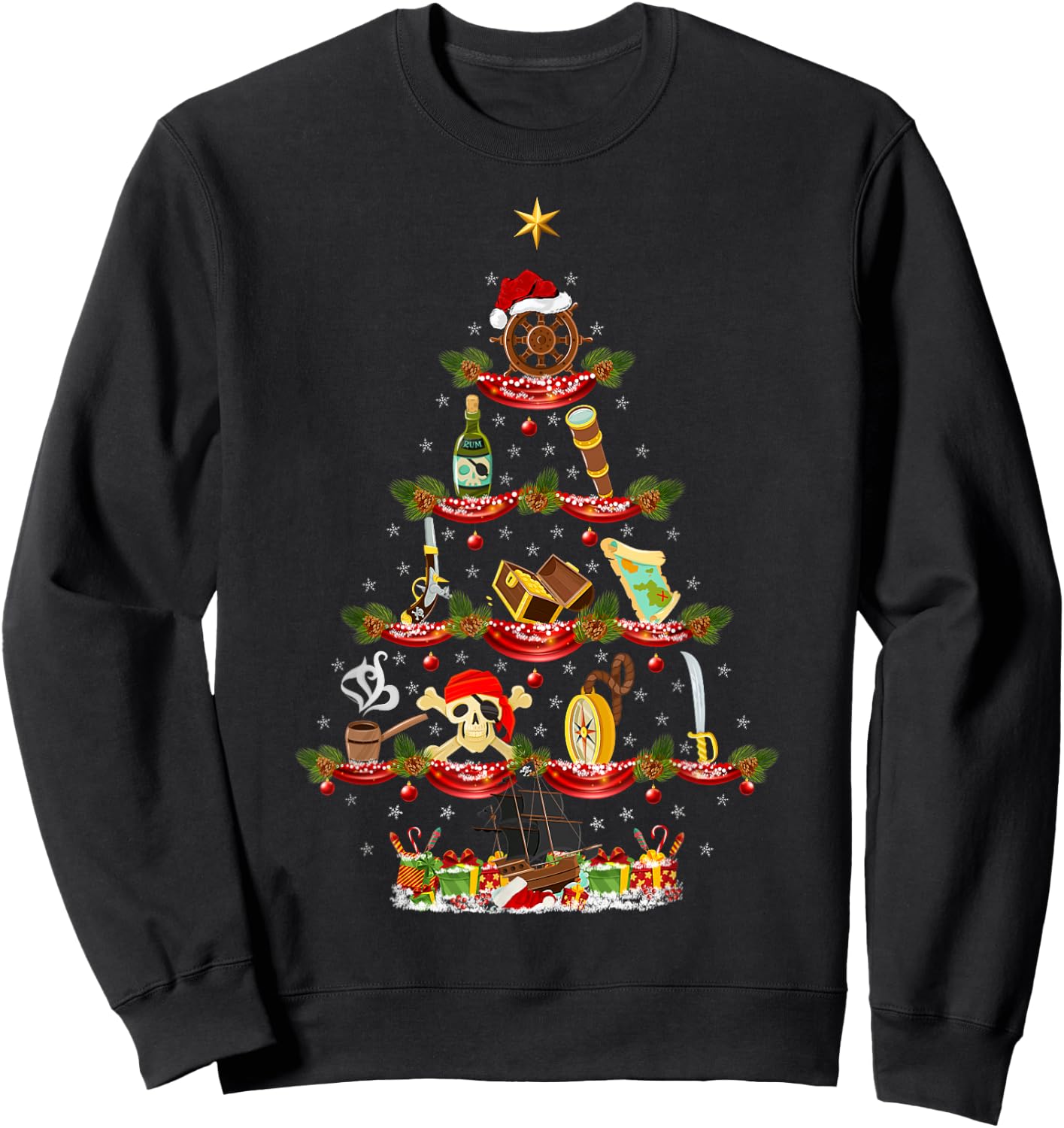 Funny Pirate Xmas Lighting Pirate Christmas Tree Sweatshirt - Sweatshirt | Black