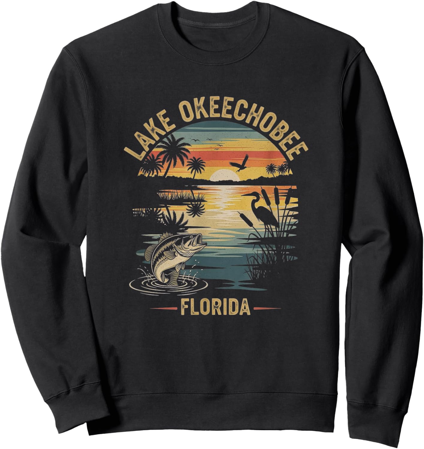 Retro Lake Okeechobee Florida Drawing Art Design Sweatshirt - Sweatshirt | Black