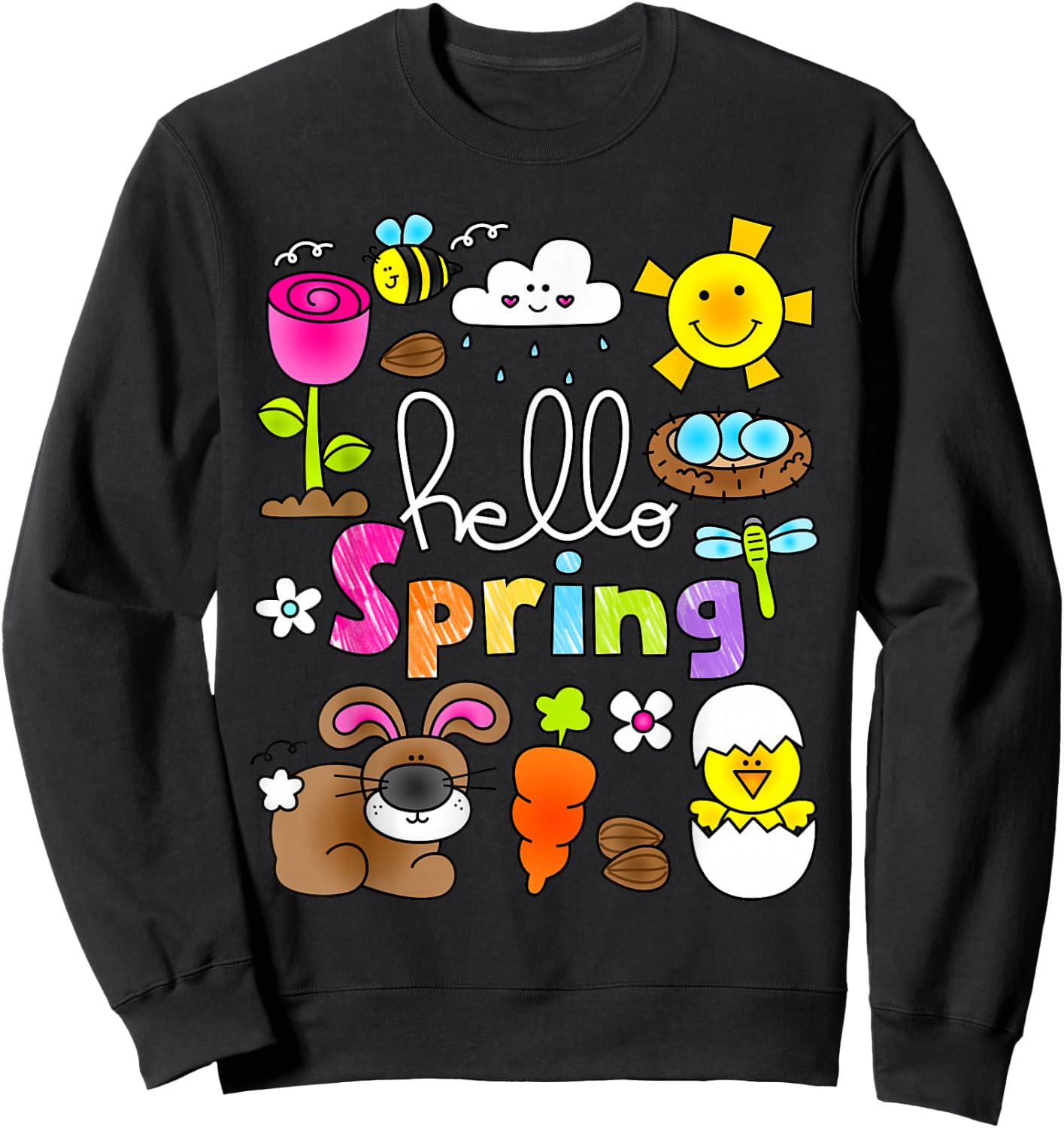Hello Spring and Easter Day 2026 Bunny Hello Spring Toddler Sweatshirt - Sweatshirt | Black