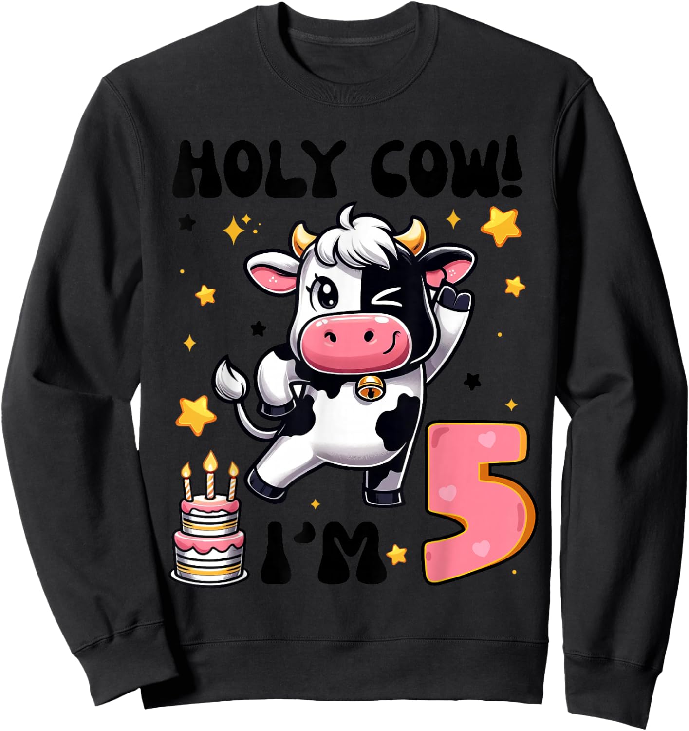 Holy Cow I'm 5 Years Old Boys Girls Kids 5th Birthday Cow Sweatshirt - Sweatshirt | Black