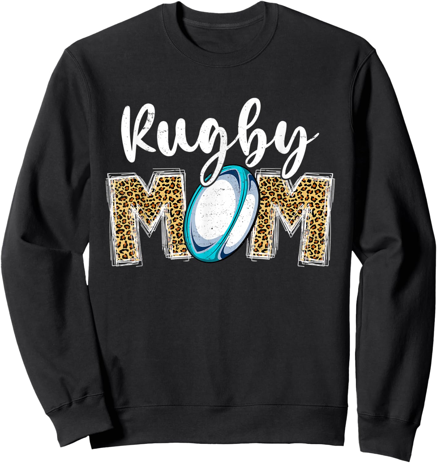 Cute Rugby Mom Leopard Print Mom For Mother's Day Sweatshirt - Sweatshirt | Black