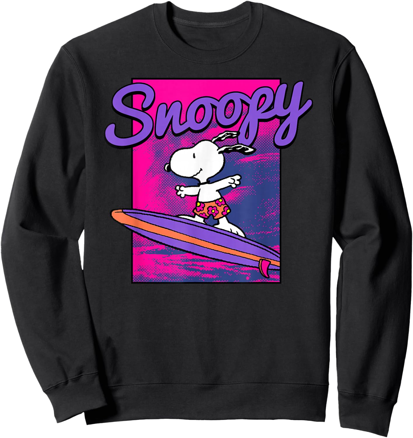 Peanuts Neon Surfing Snoopy Sweatshirt - Sweatshirt | Black