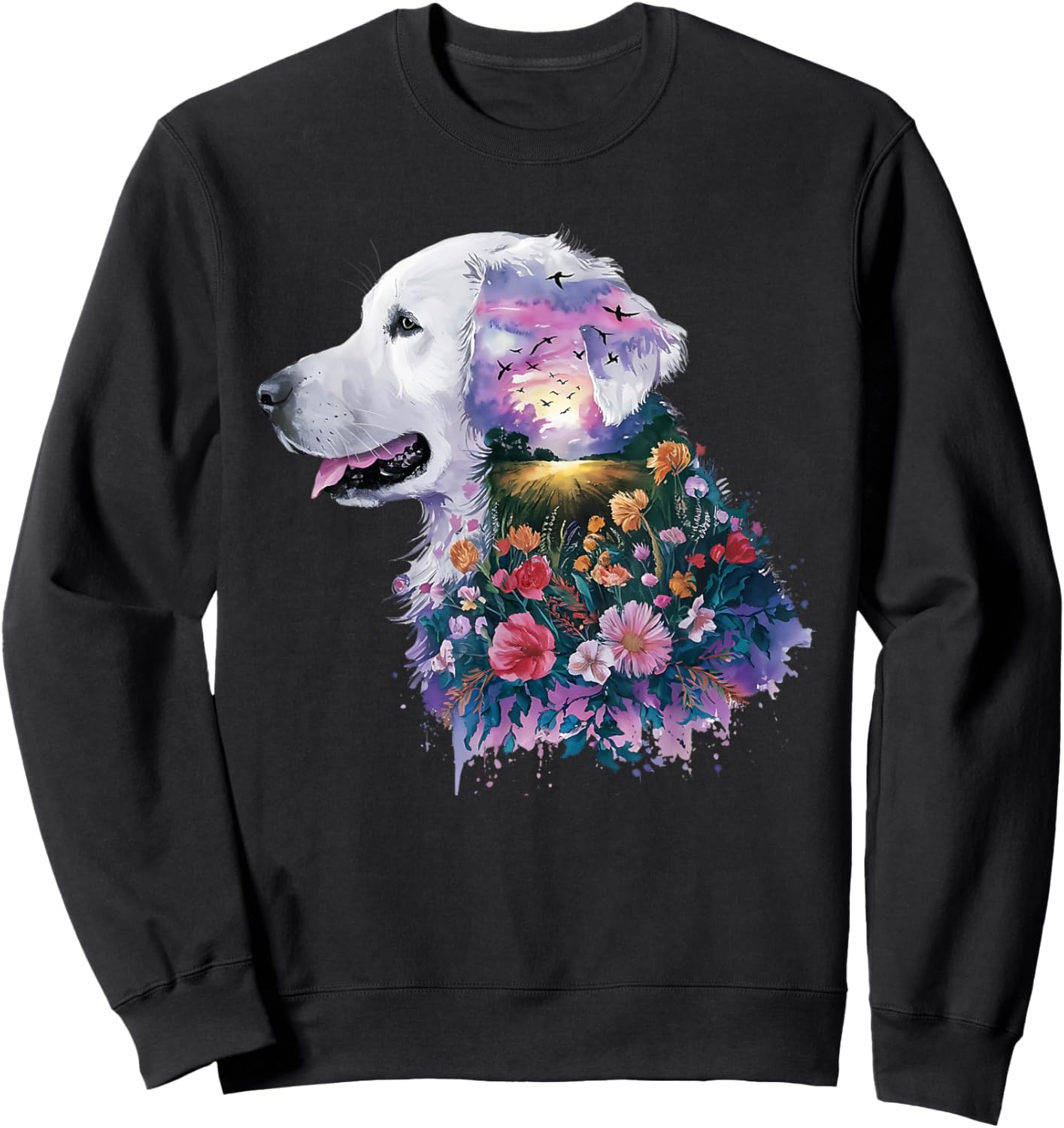 English Cream Golden Retriever Dog Mom Puppy Love Floral Women Kids Sweatshirt - Sweatshirt | Black
