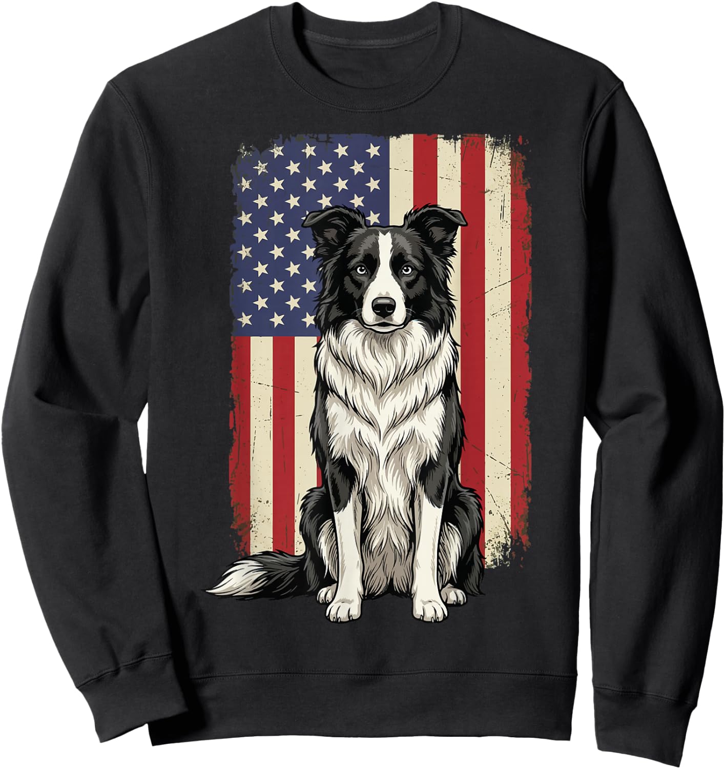 Border Collie USA Flag Sweatshirt - Sweatshirt | Black