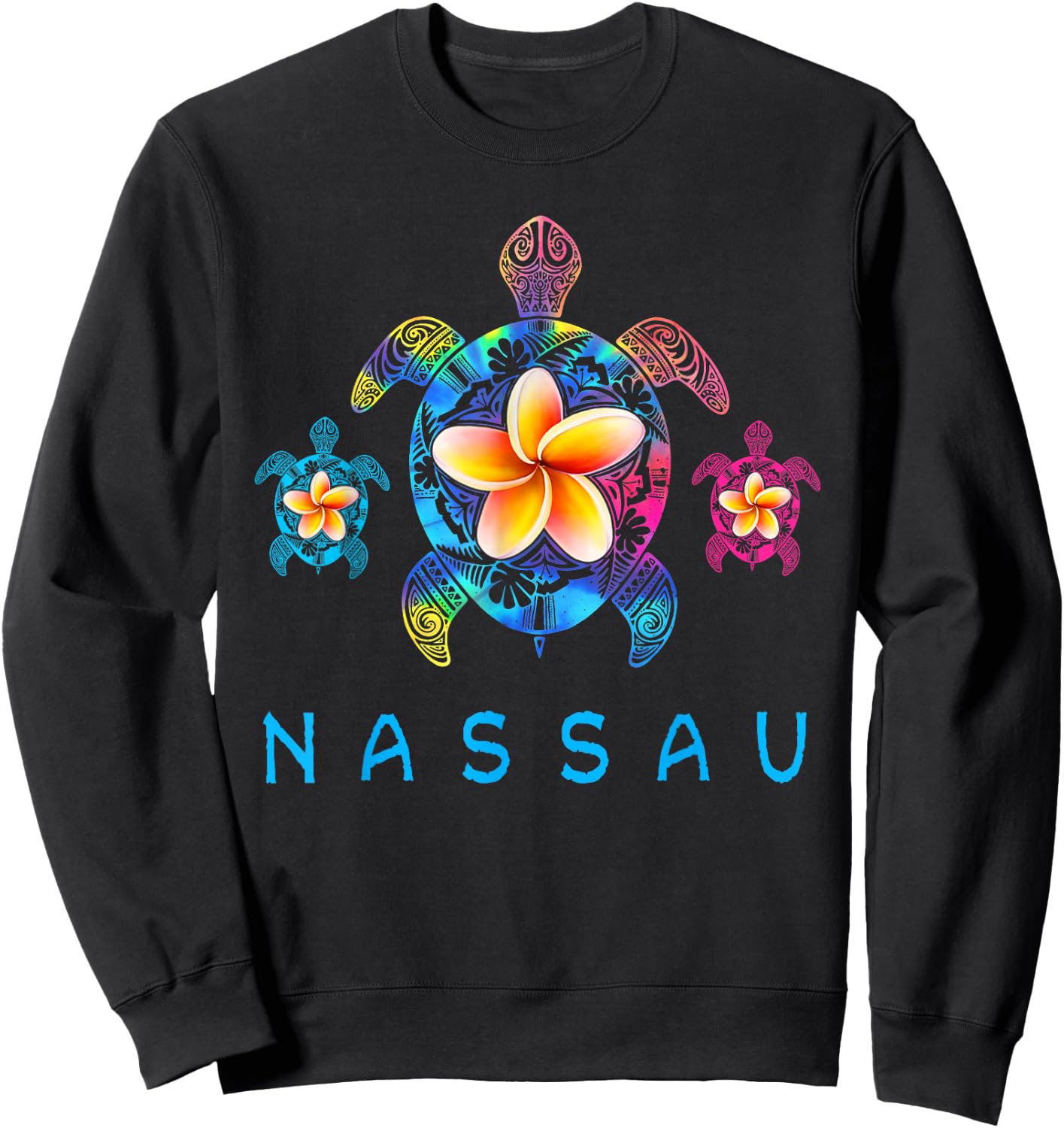 Nassau Bahamas Tribal Tie Dye Sea Turtle Sweatshirt - Sweatshirt | Black