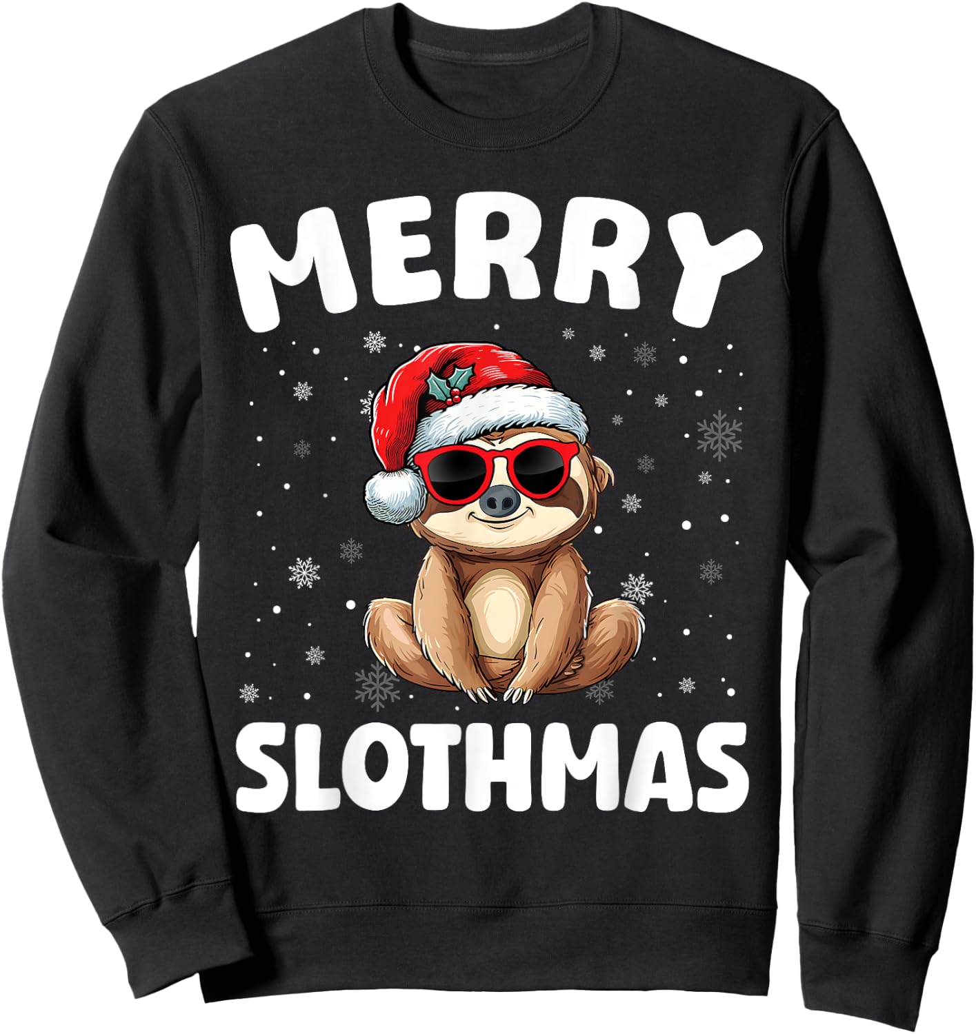 Merry Christmas Sloth Merry Slothmas Funny Boy Girl Kids Sweatshirt - Sweatshirt | Black