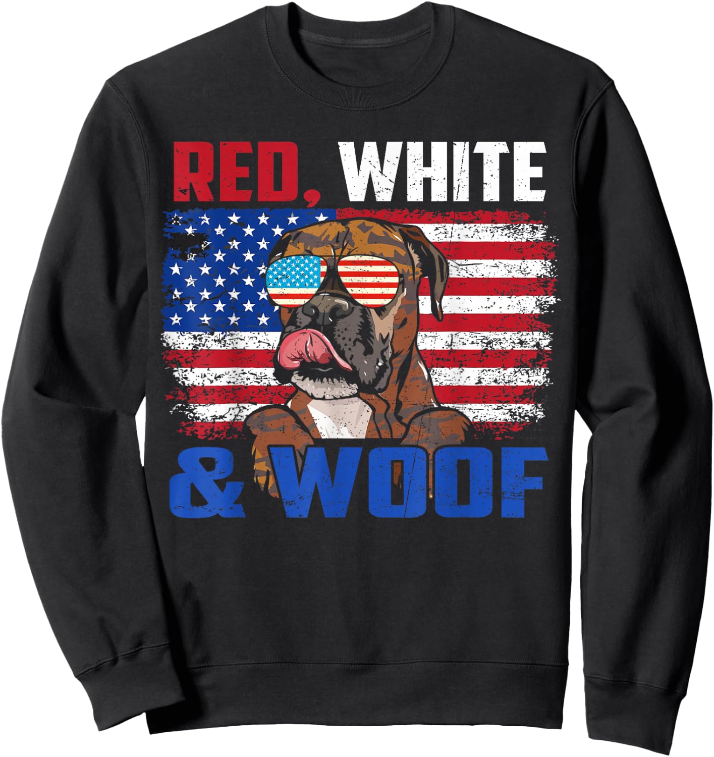 Red White And Woof Brindle Boxer Dog Lover Flag 4th Of July Sweatshirt - Sweatshirt | Black