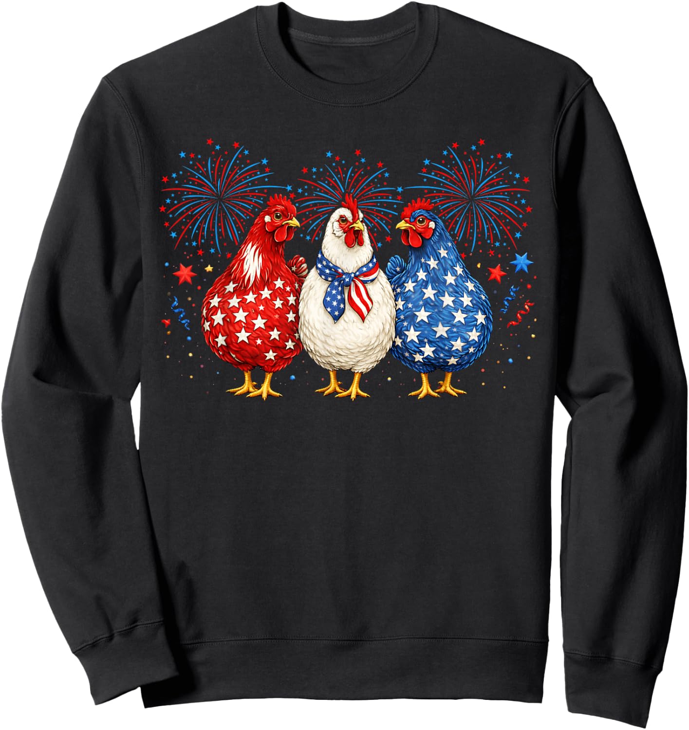 4th of July Patriotic Chicken Farmer Fireworks USA Women Men Sweatshirt - Sweatshirt | Black