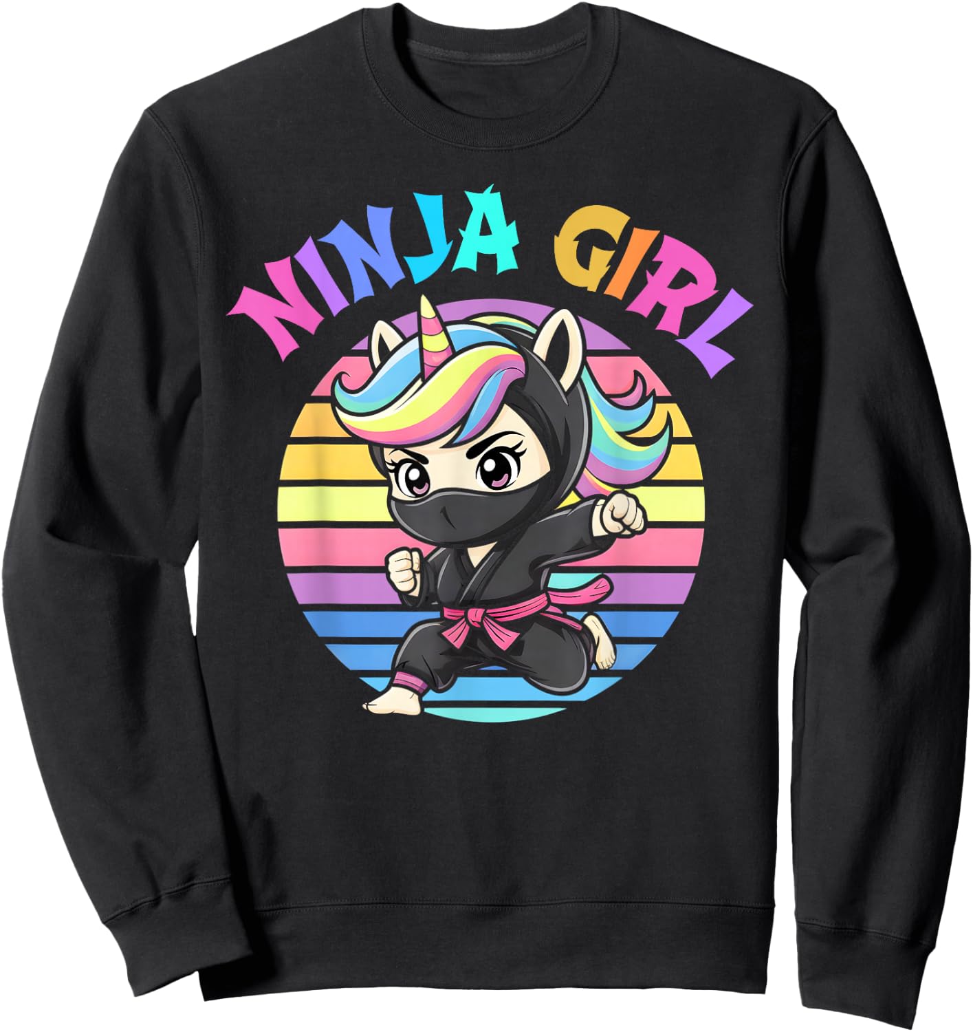 Kawaii NINJA GIRL Spy Unicorn Rainbow Kindergarten Vibes Sweatshirt - Sweatshirt | Black