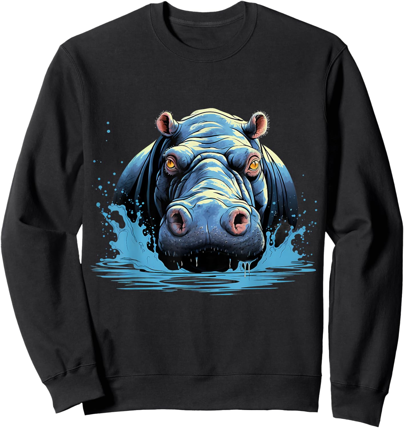 Hippo Portrait Hippopotamus Motif Artwork Wildlife Safari Sweatshirt - Sweatshirt | Black