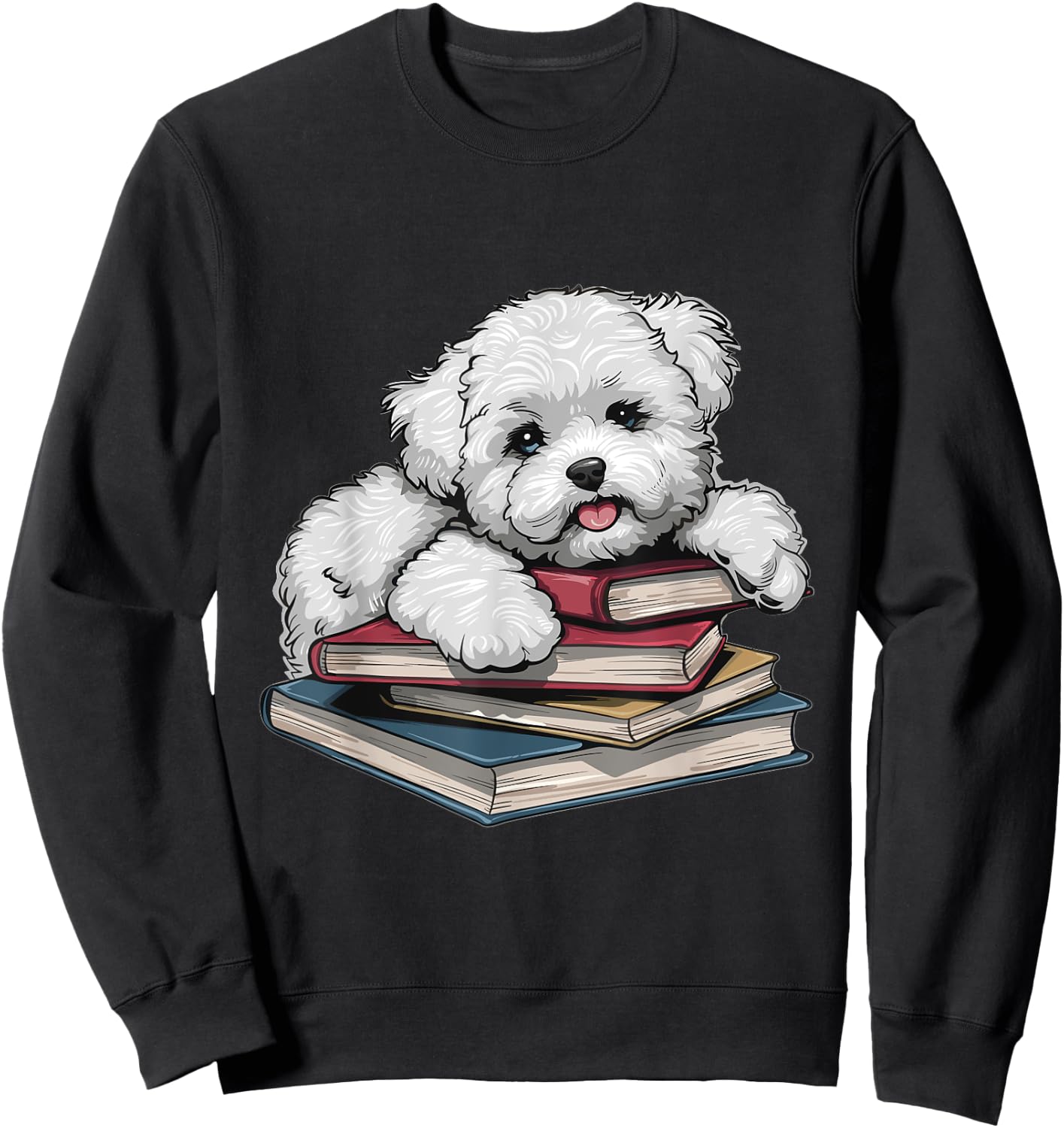 Bichon Frise Books Reading Dog Breed Graphic Women Kids Sweatshirt - Sweatshirt | Black