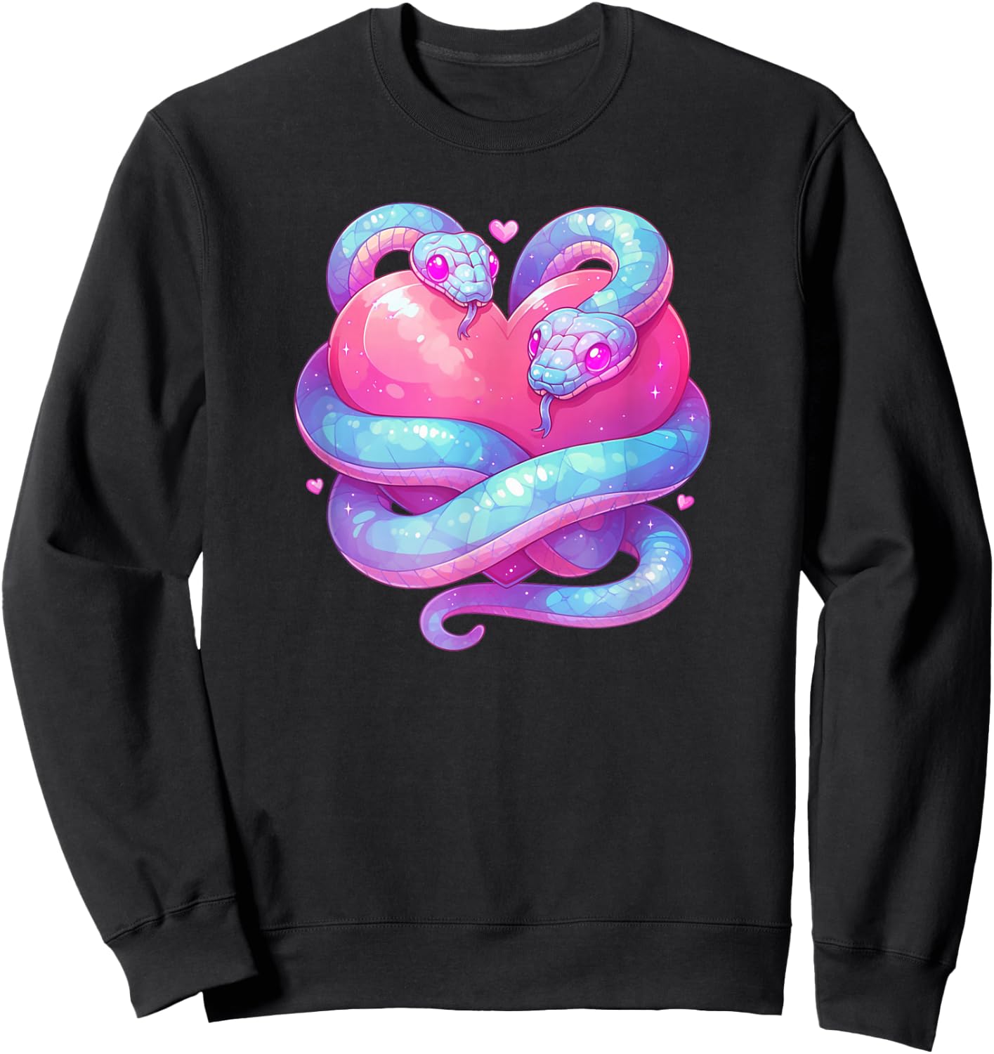 Kawaii Pastel Goth Creepy Cute Witchy Snakes & Pink Heart Sweatshirt - Sweatshirt | Black