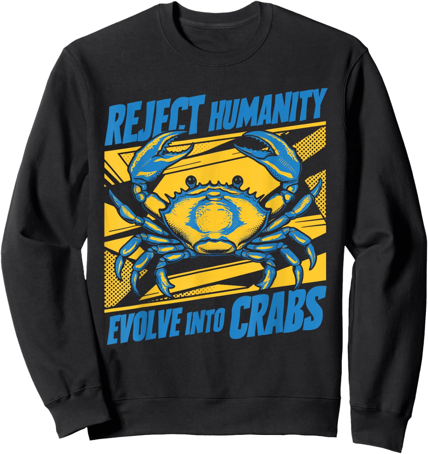 Crab Meme Funny Oddly Specific Meme Reject Humanity Evolve Into Crabs Black -Adults Small Classic Fit Short Sleeve Cotton Blend Sweatshirt - Sweatshirt | Black
