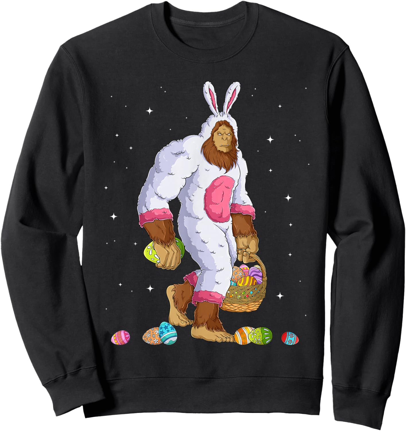 Funny Bigfoot Sasquatch Happy Easter Bunny Eggs Sweatshirt - Sweatshirt | Black