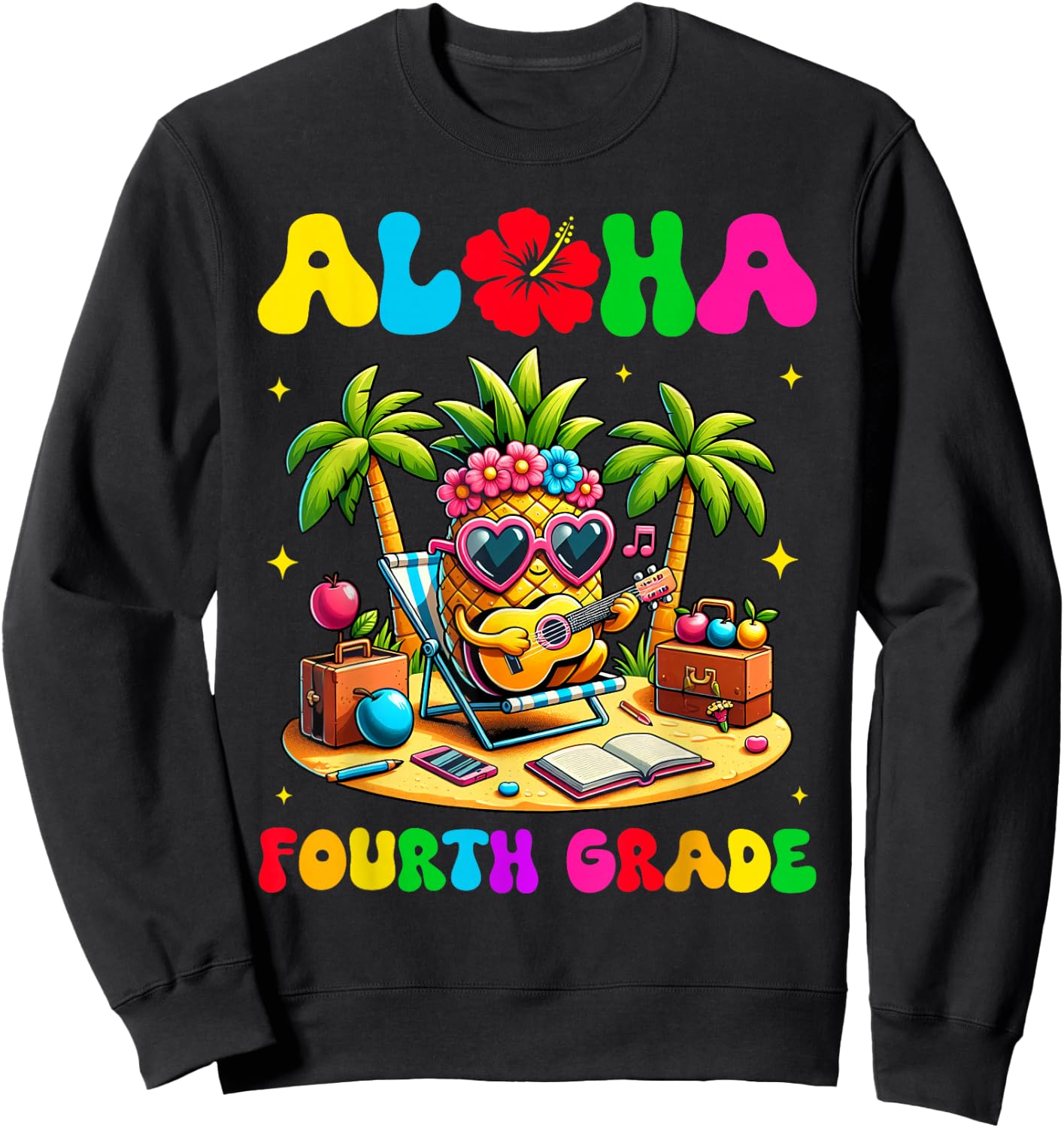 Aloha Fourth Grade Pineapple Hawaii Back to School Kids Girl Sweatshirt - Sweatshirt | Black