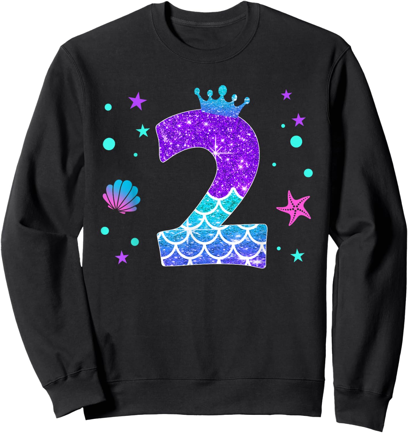 2nd Birthday Girl Mermaid For 2 Years Old Girls Sweatshirt - Sweatshirt | Black