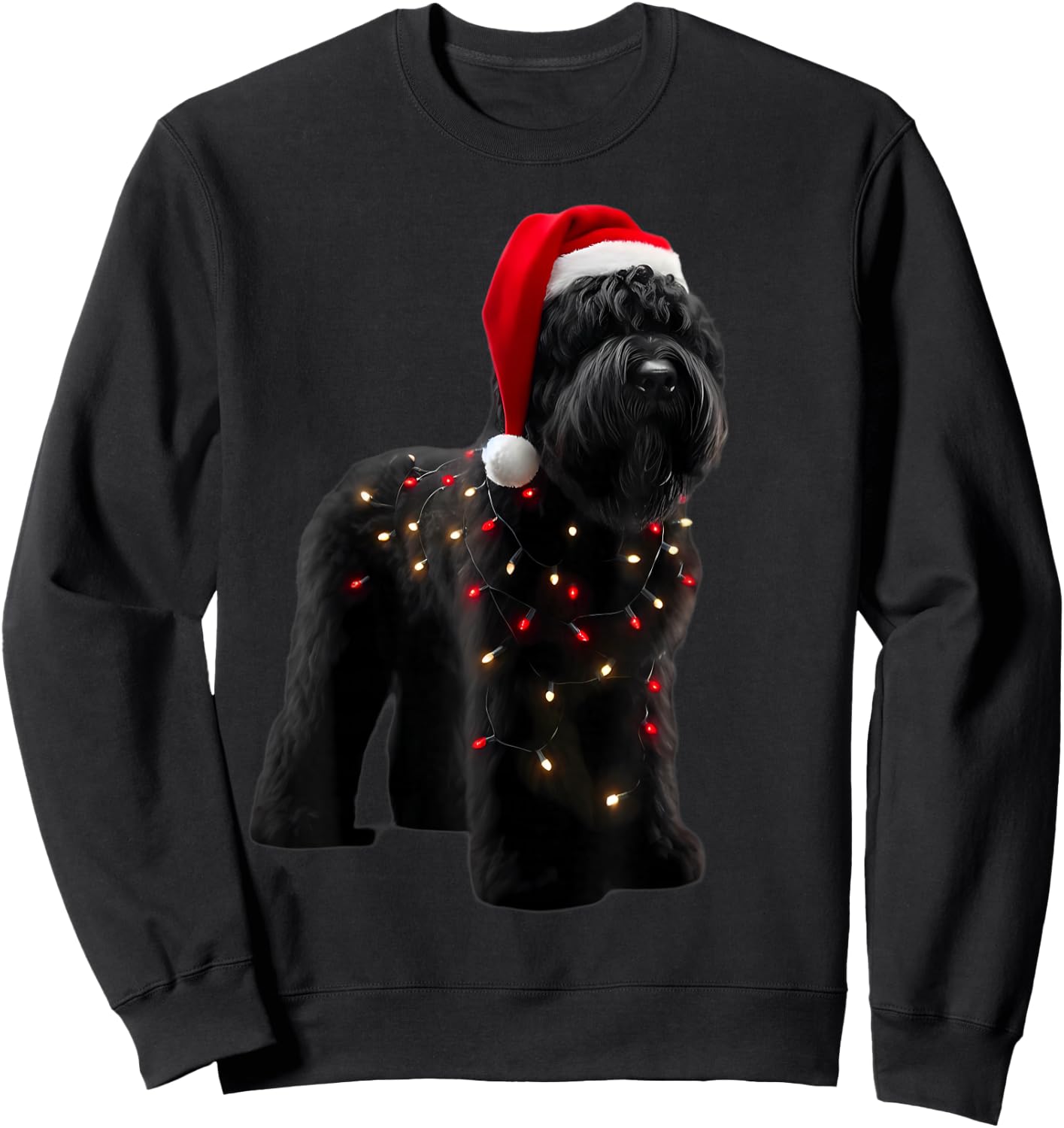 Black Russian Terrier Santa Hat Christmas Lights Dog Owner Sweatshirt - Sweatshirt | Black