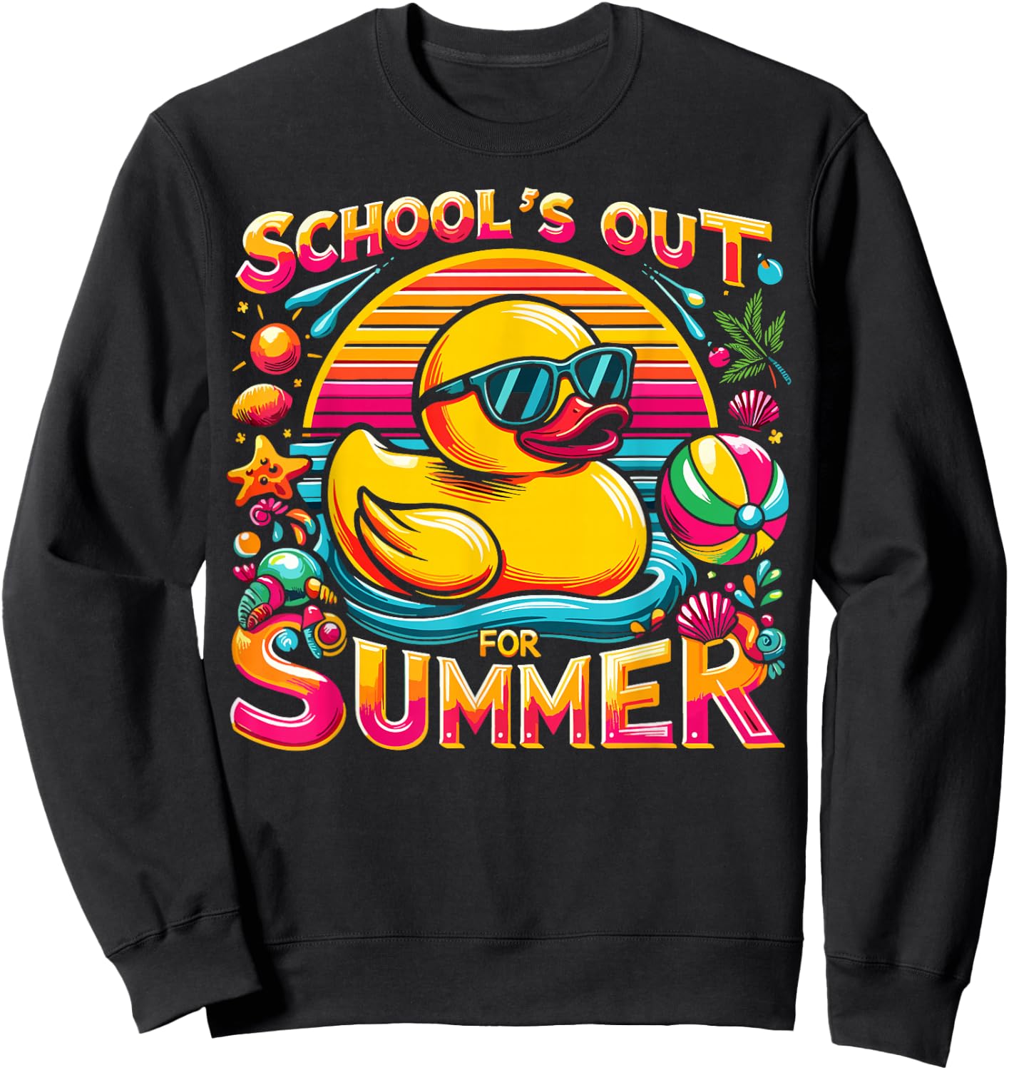 Schools Out For Summer Teacher Girls Boys Kids Yellow Duck Sweatshirt - Sweatshirt | Black