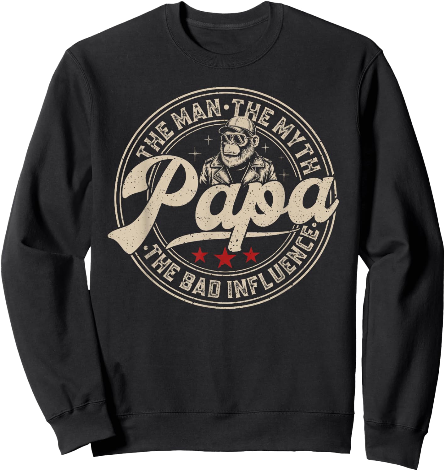 Retro Funny The Man The Myth Papa Bad Influence Monkey Sweatshirt - Sweatshirt | Black