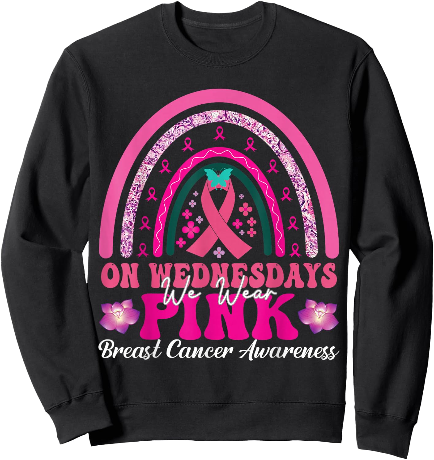 On Wednesday We Wear Pink Rainbow Breast Cancer Fighter Sweatshirt - Sweatshirt | Black