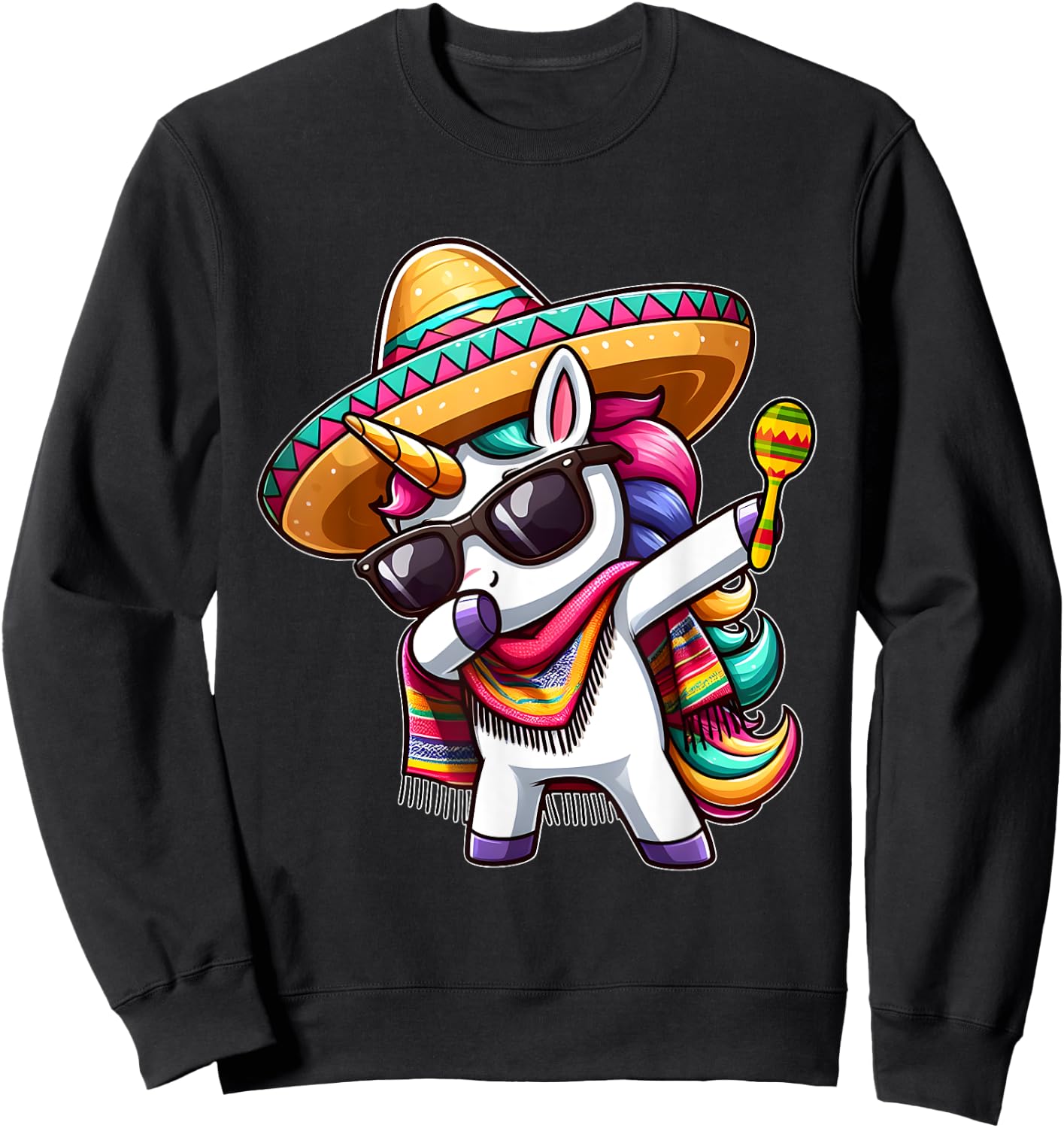 Cinco de Mayo Dabbing Unicorn Funny Mexican Dab Girl Kids Sweatshirt - Sweatshirt | Black