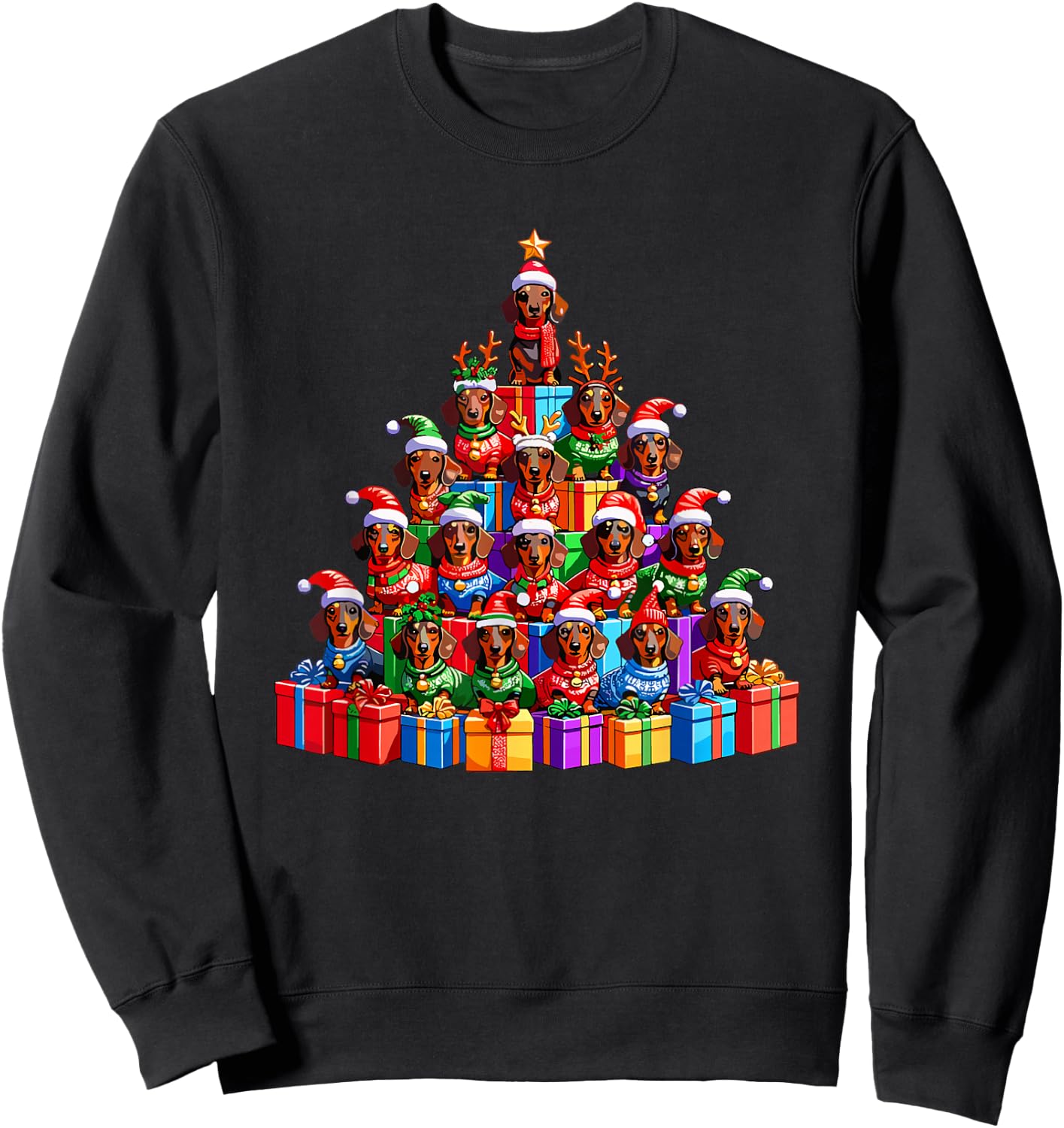 Christmas Tree Dachshund Dog Dachshunds Doxie Sweatshirt - Sweatshirt | Black